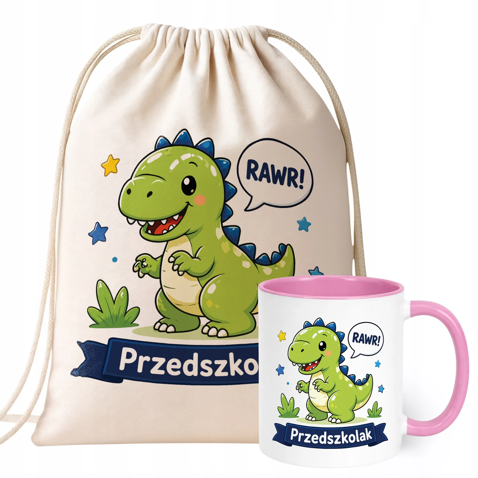Zestaw Plecak Worek Kubek Różowy Z Nadrukiem Przedszkolak Dla Dzieci