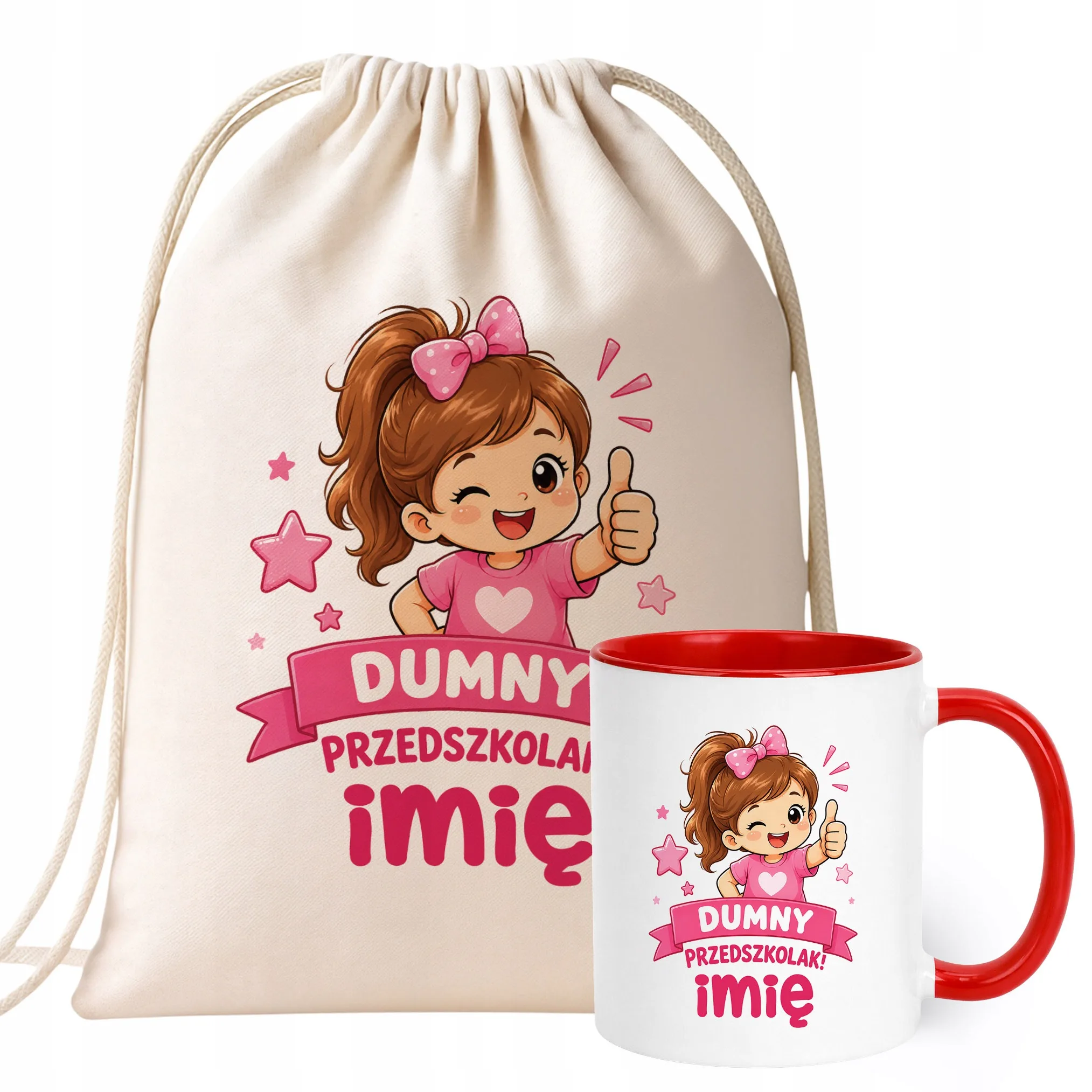 Zestaw Personalizowany Plecak Worek Kubek Czerwony Dumny Przedszkolak