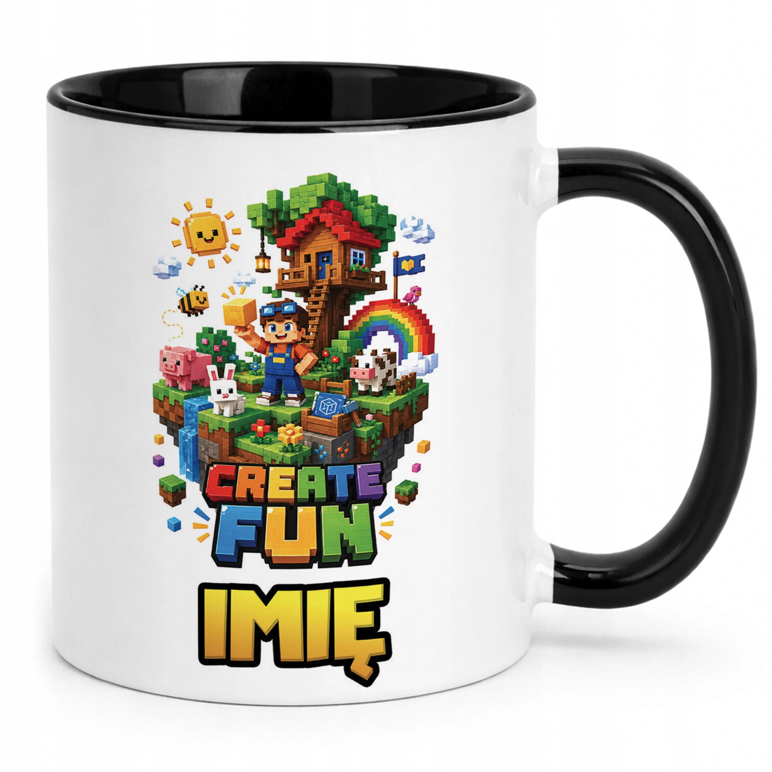 Kubek Czarny z nadrukiem personalizowany Gra Pixel Dla Dzieci Prezent