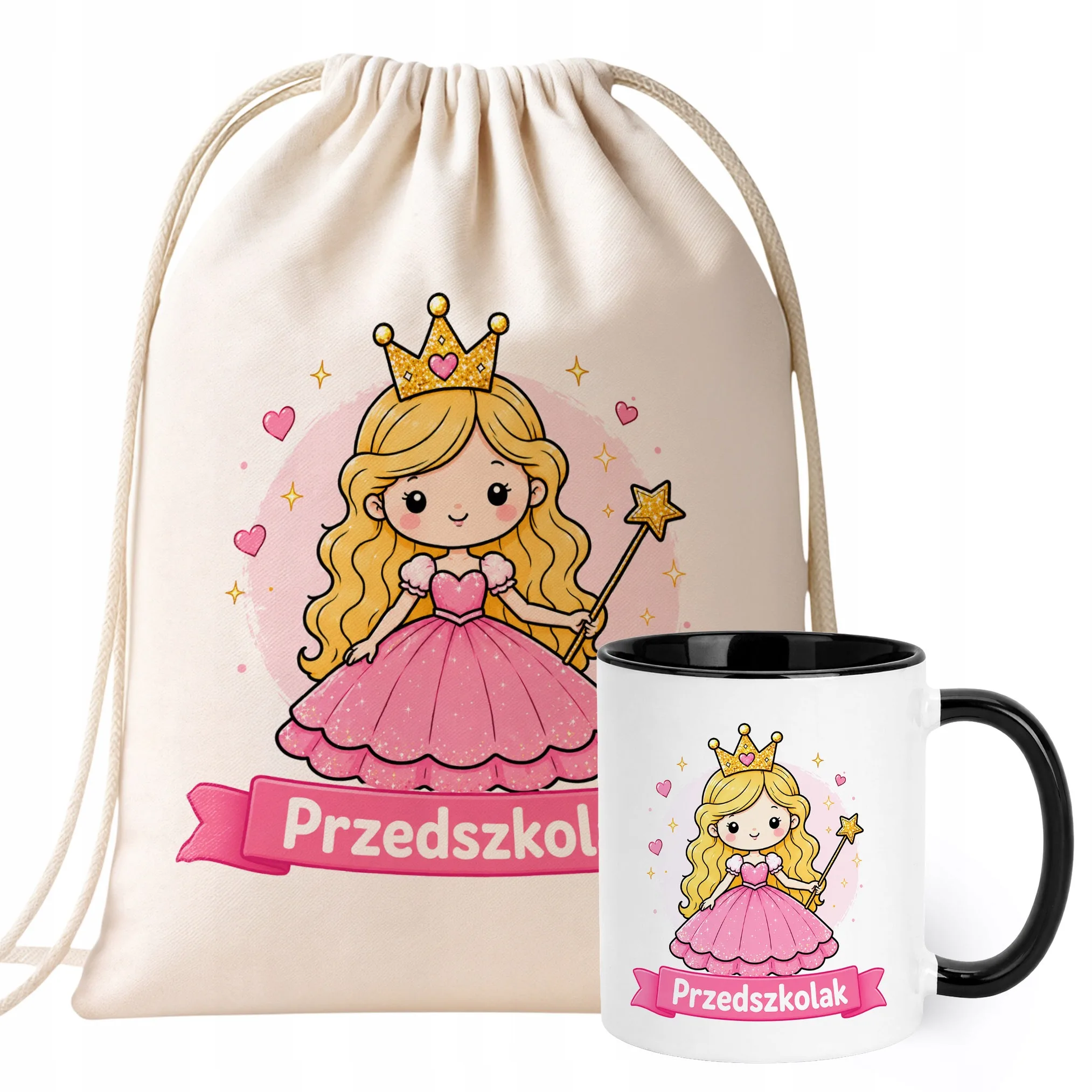 Zestaw Plecak Worek Kubek Czarny Z Nadrukiem Przedszkolak Dla Dzieci