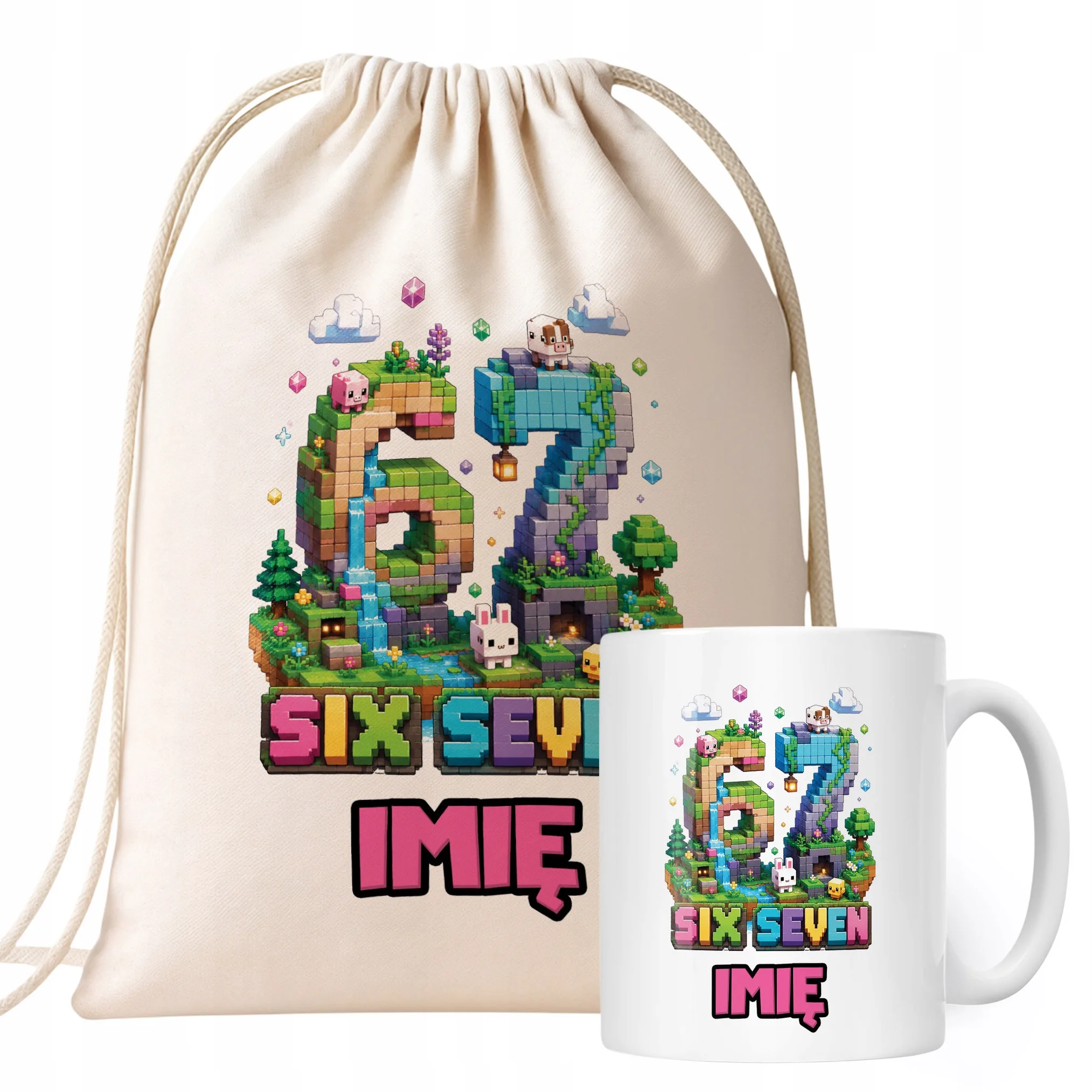 Zestaw Personalizowany Plecak Worek Kubek 67 Six Seven Prezent