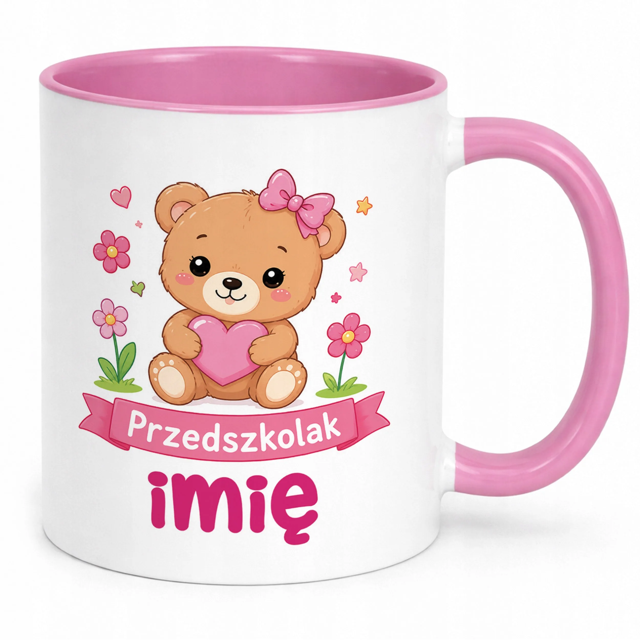 Kubek Różowy z nadrukiem personalizowany Przedszkolak Szkoła Dla Dzieci