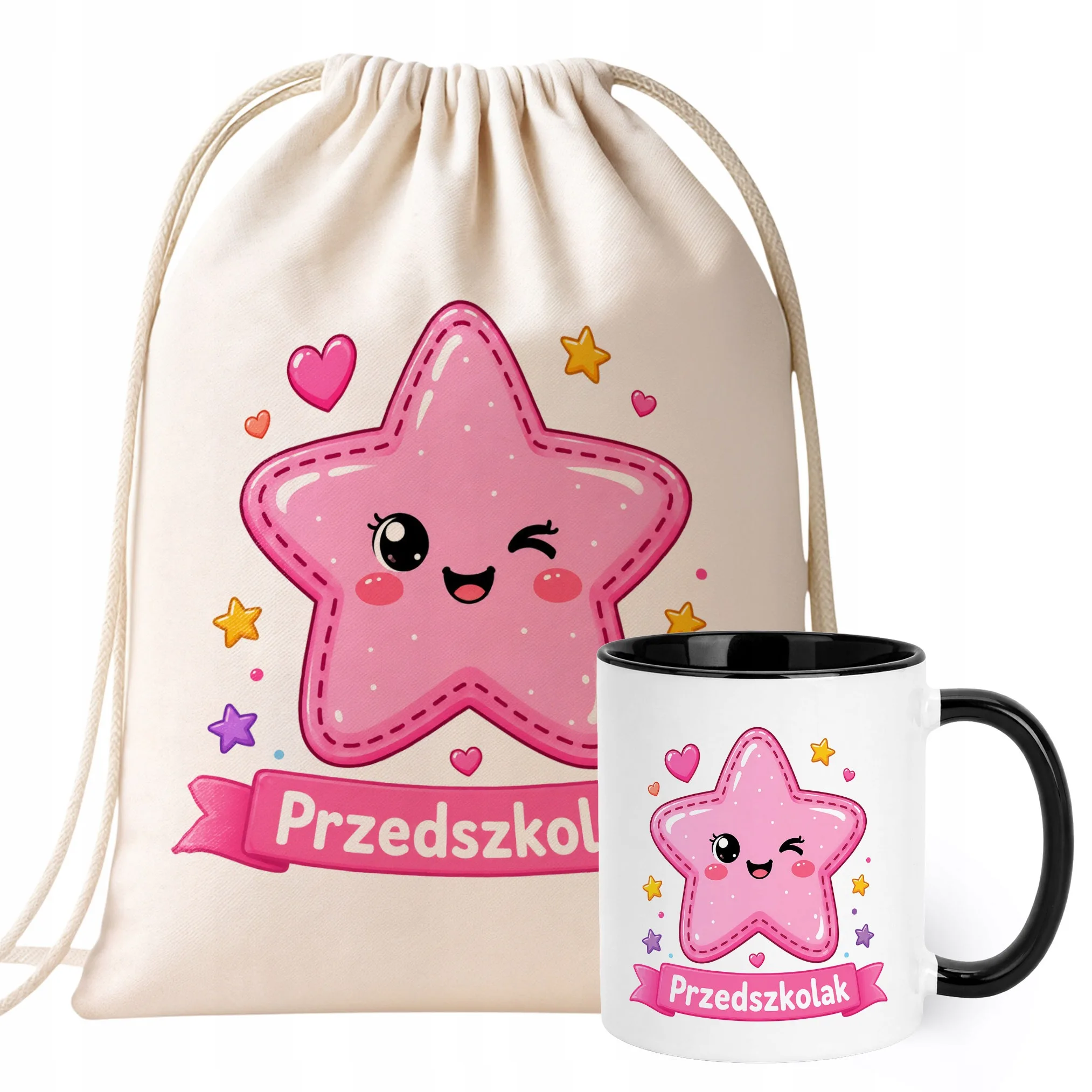 Zestaw Plecak Worek Kubek Czarny Z Nadrukiem Przedszkolak Dla Dzieci