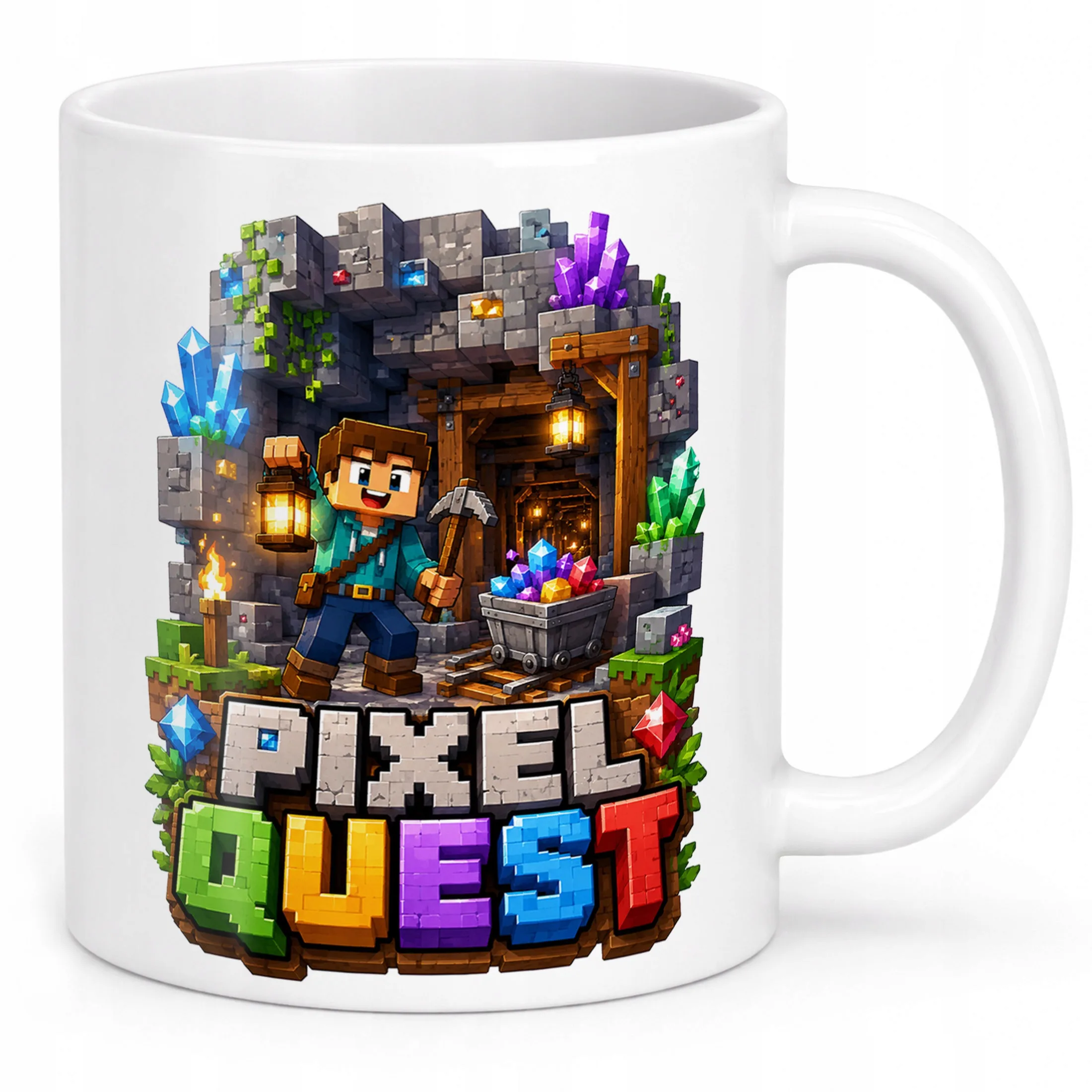 Biały Kubek z nadrukiem PIXEL Gra Dla Dzieci Prezent Upominek