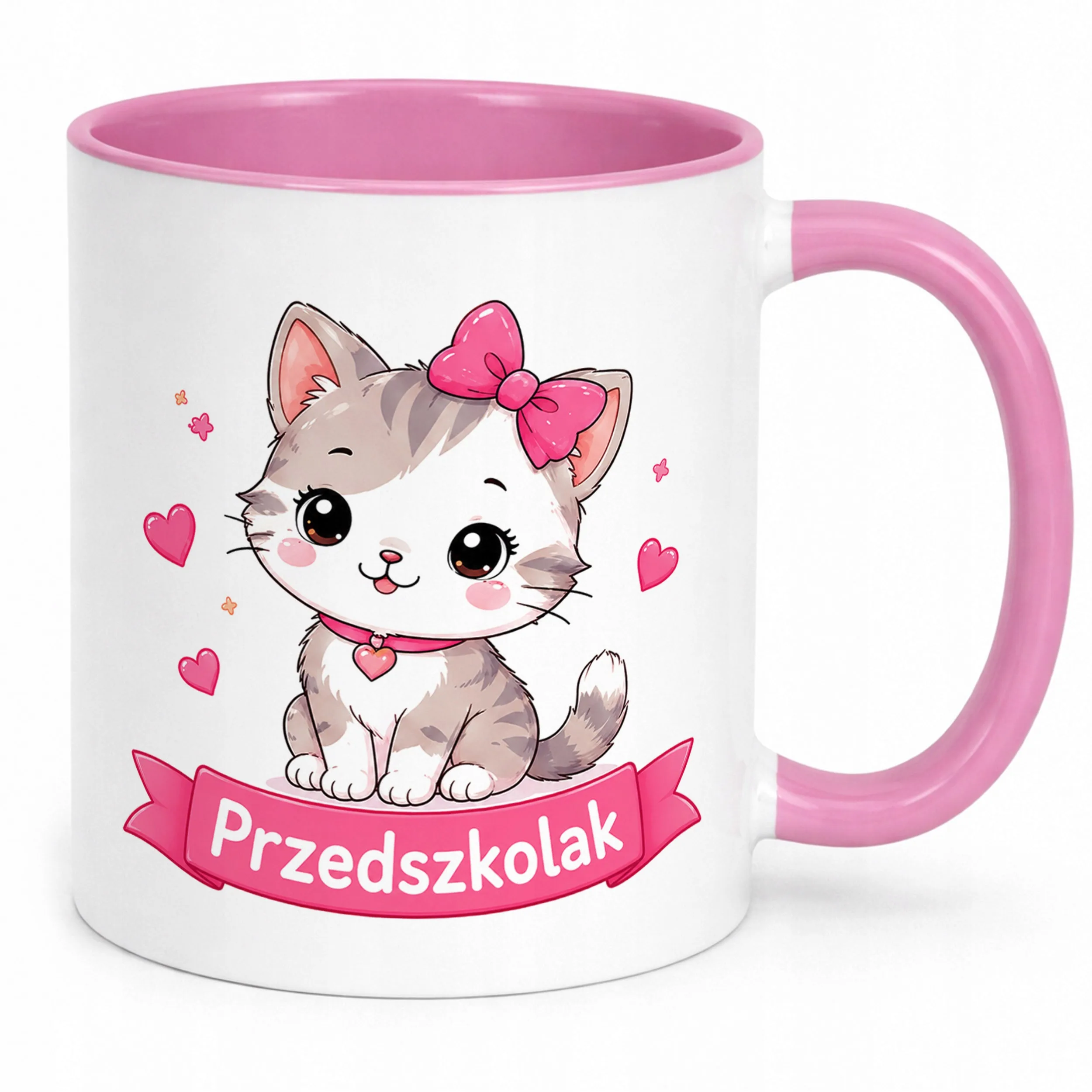Kubek Różowy z nadrukiem Przedszkolak Szkoła Dla Dzieci Prezent