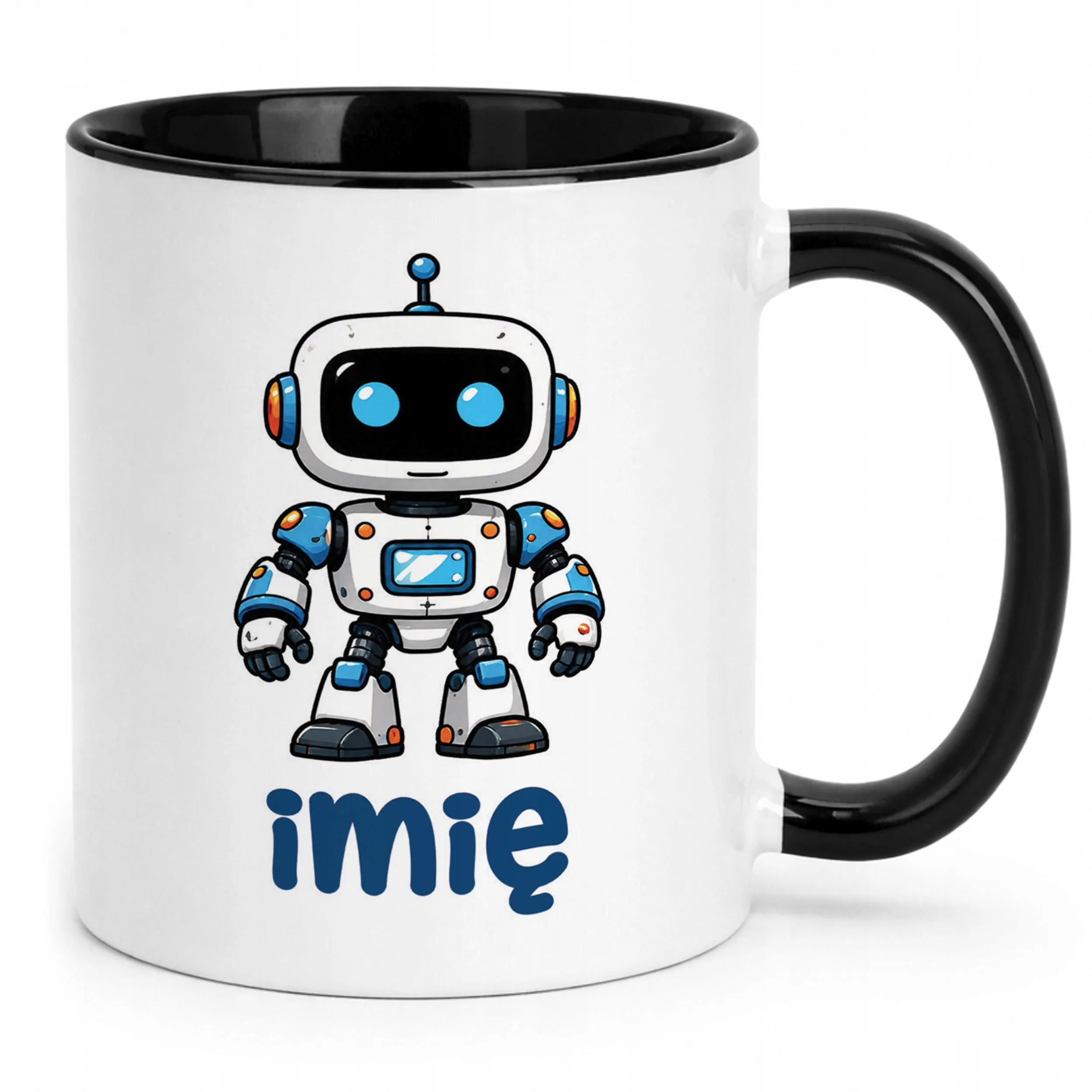 Kubek Czarny z nadrukiem personalizowany Robot Dla Dzieci Prezent