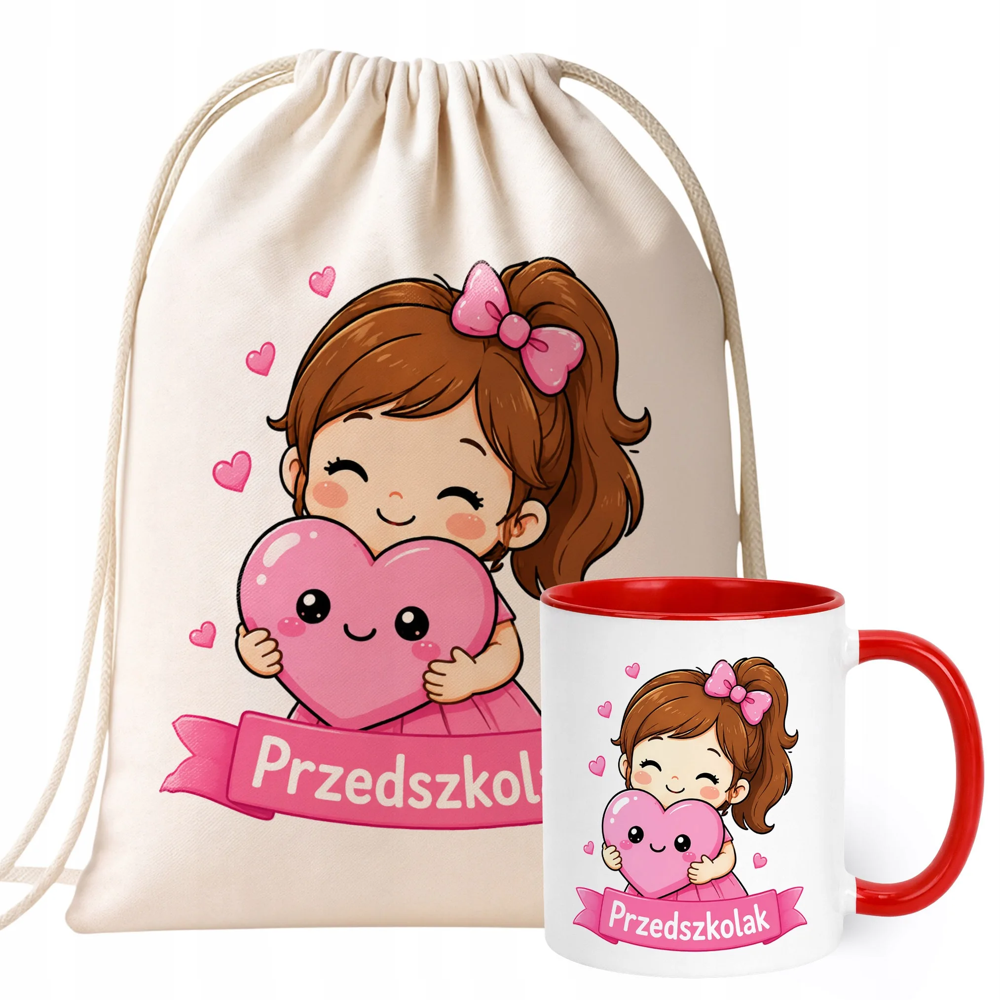 Zestaw Plecak Worek Kubek Czerwony Z Nadrukiem Przedszkolak Dla Dzieci