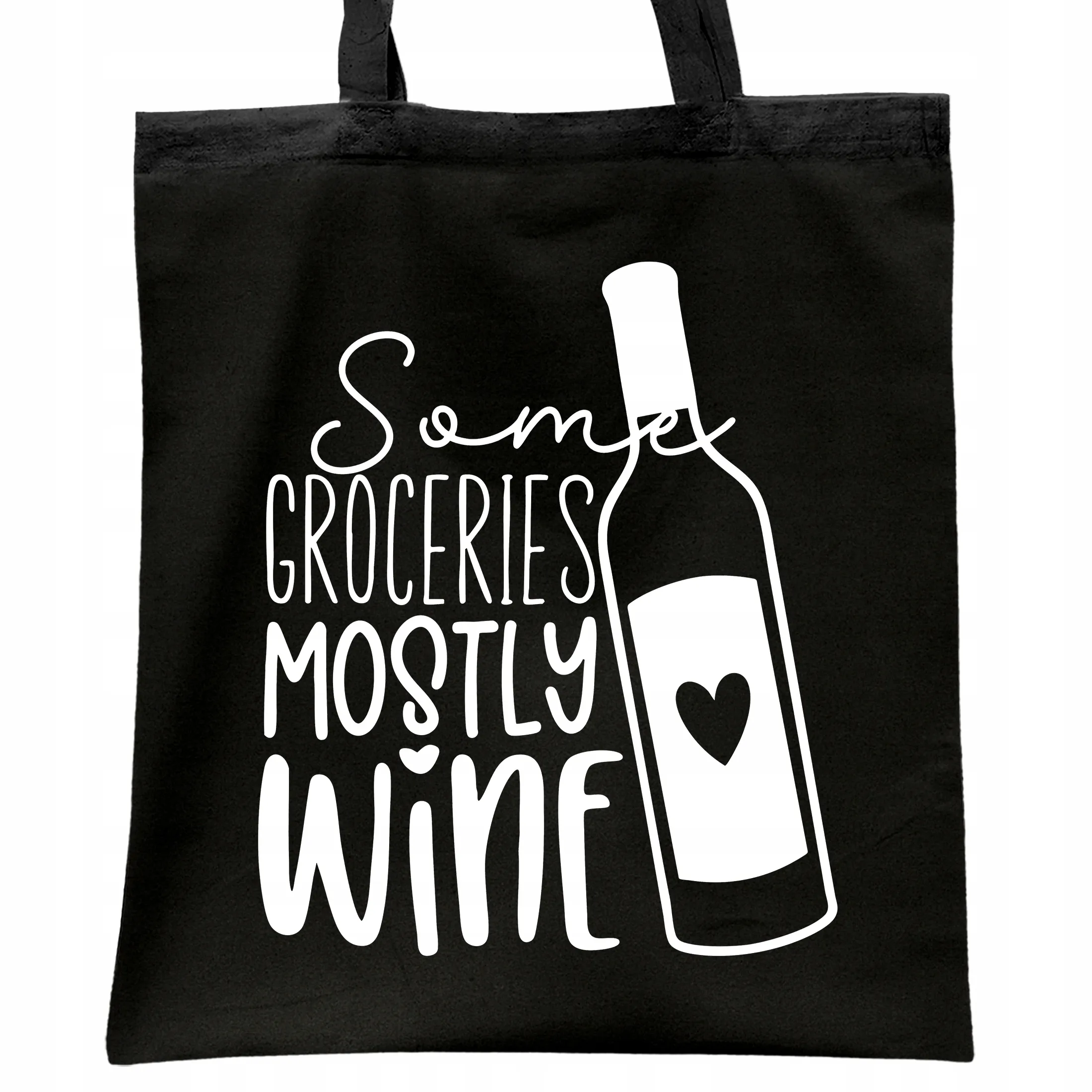 Torba bawełniana czarna na zakupy Some Groceries Mostly Wine