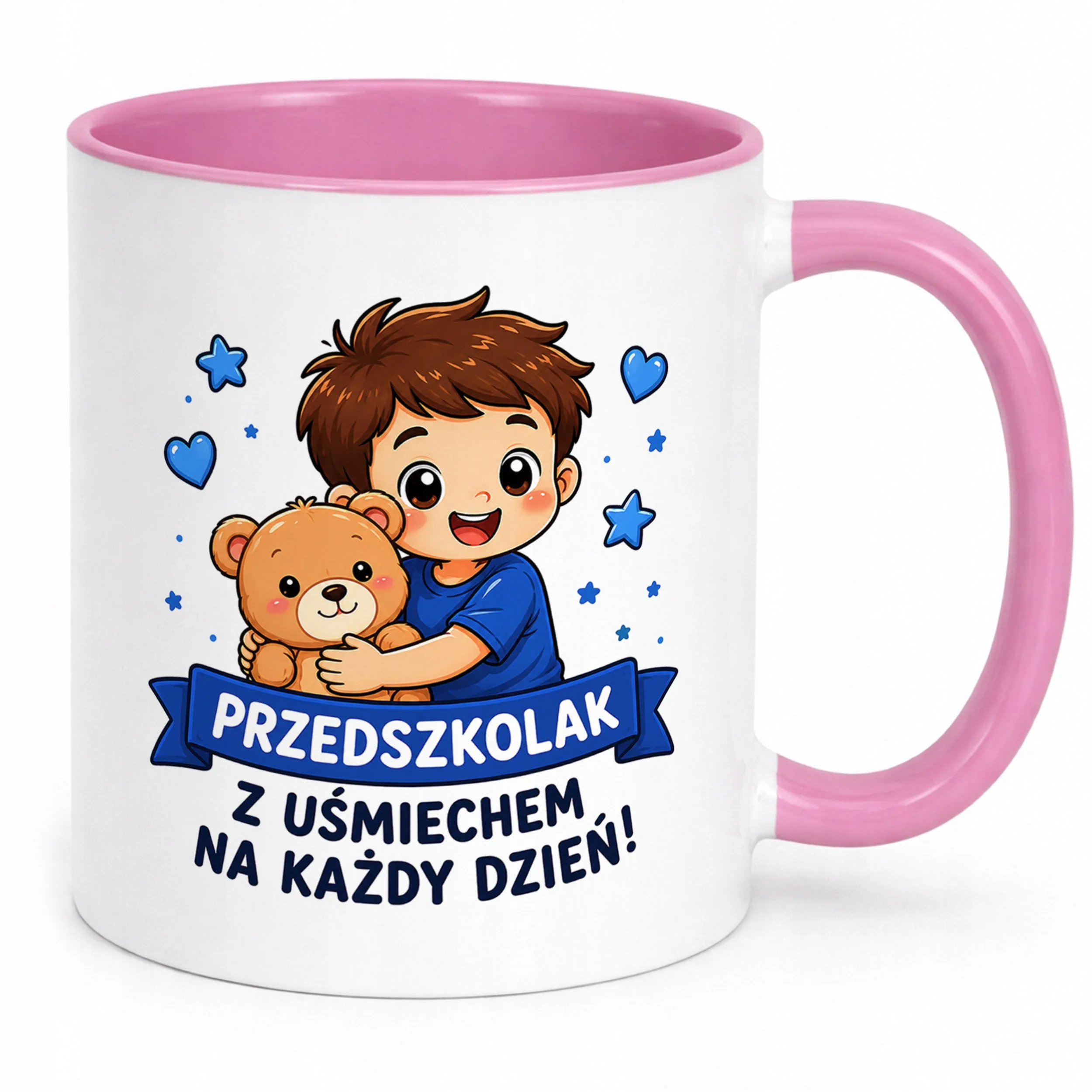 Kubek Różowy z nadrukiem Przedszkolak Szkoła Dla Dzieci Prezent