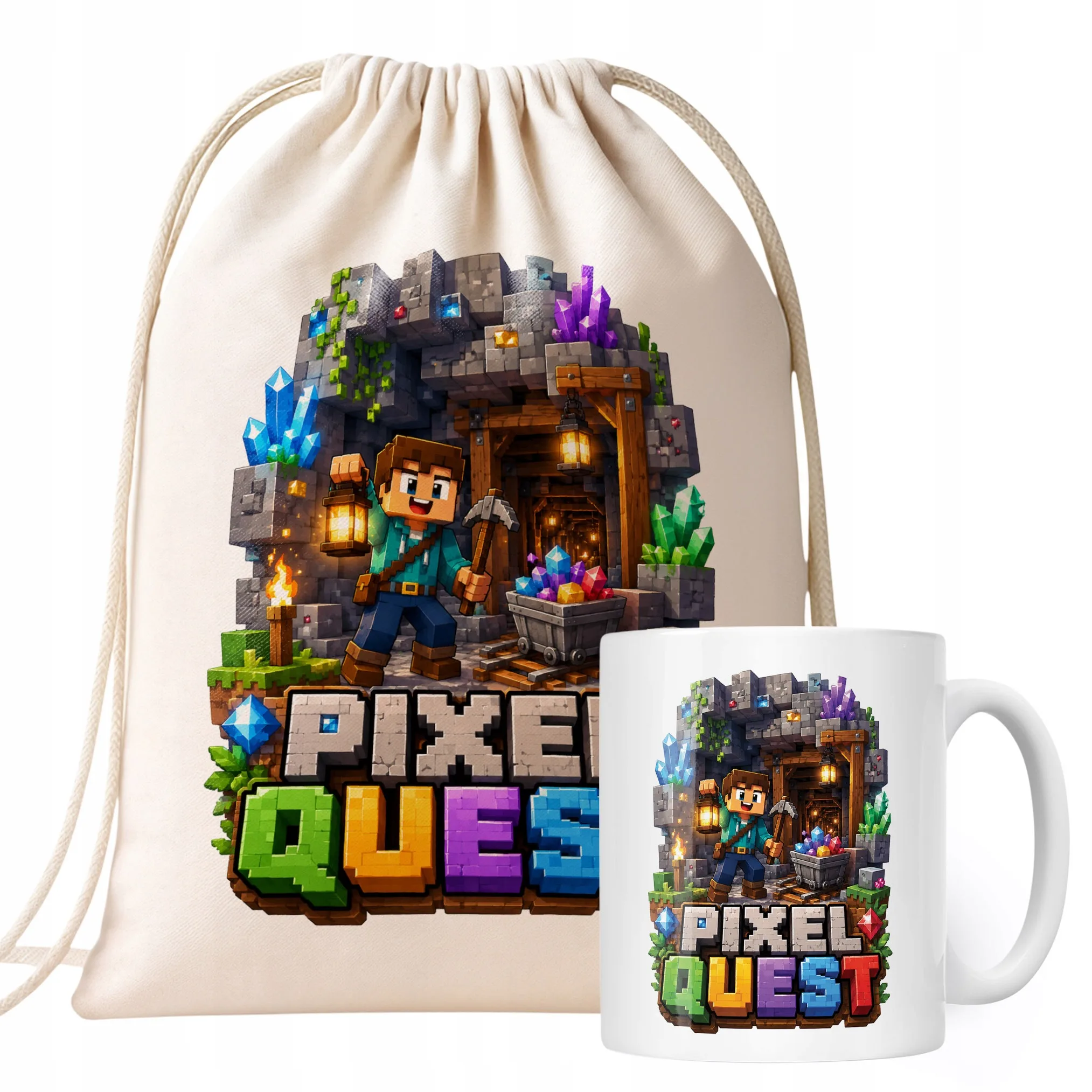 Zestaw Plecak Worek Kubek Z Nadrukiem PIXEL Gra Dla Dzieci Prezent