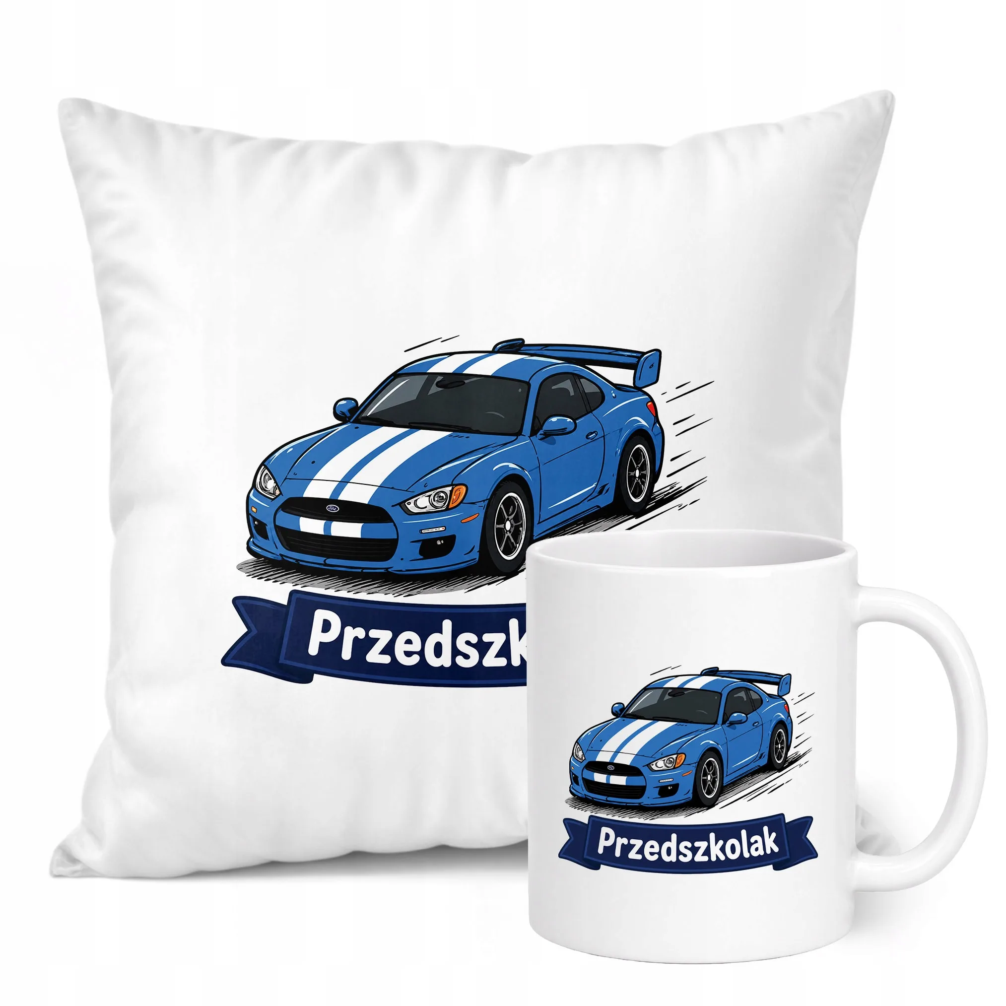 Zestaw Kubek Biały Poduszka Z Nadrukiem Przedszkolak Szkoła Prezent