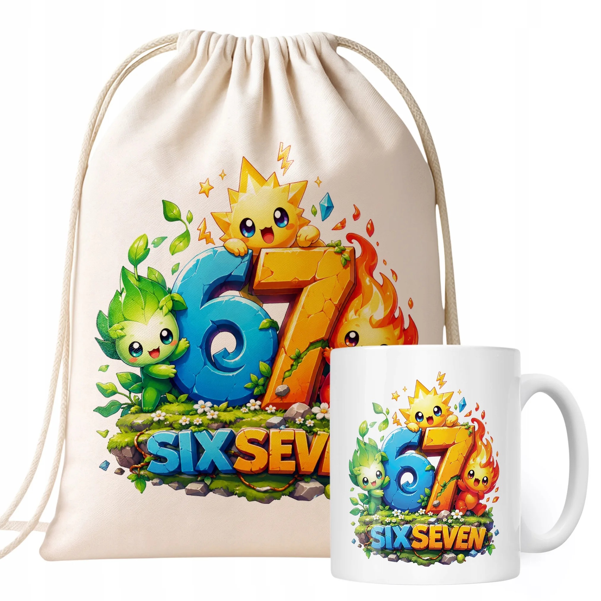 Zestaw Plecak Worek Kubek Z Nadrukiem SIX SEVEN 67 Dla Dzieci Prezent