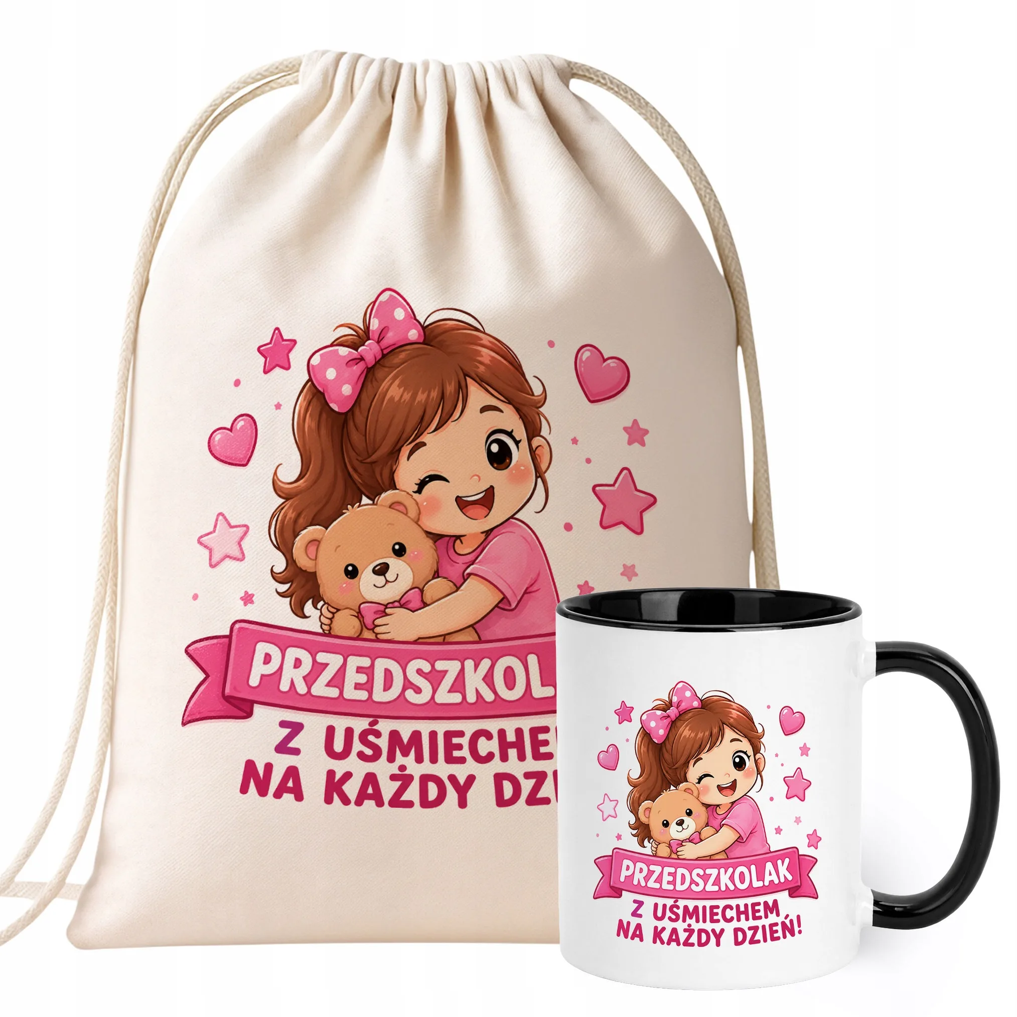 Zestaw Plecak Worek Kubek Czarny Z Nadrukiem Przedszkolak Dla Dzieci