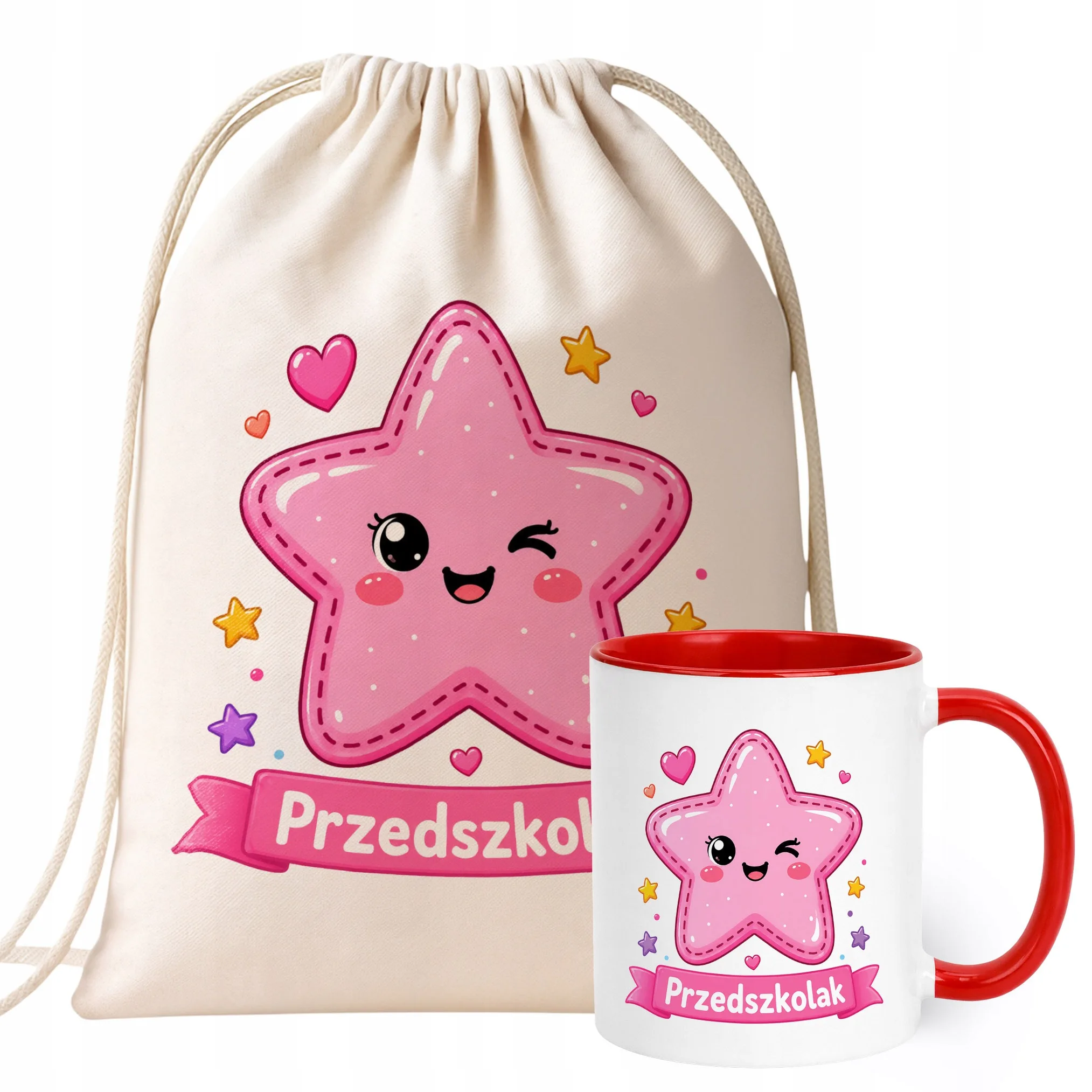 Zestaw Plecak Worek Kubek Czerwony Z Nadrukiem Przedszkolak Dla Dzieci