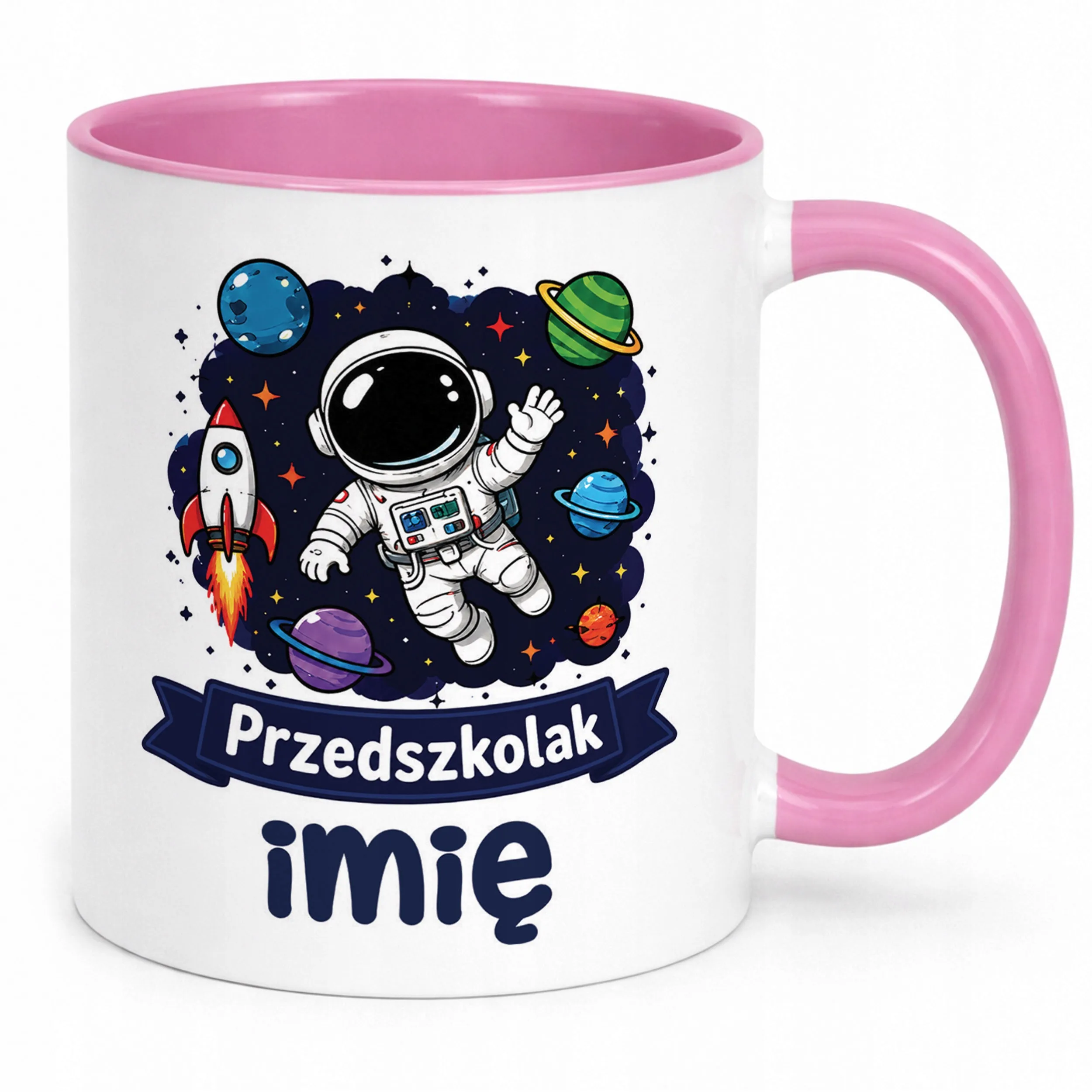 Kubek Różowy z nadrukiem personalizowany Przedszkolak Szkoła Dla Dzieci