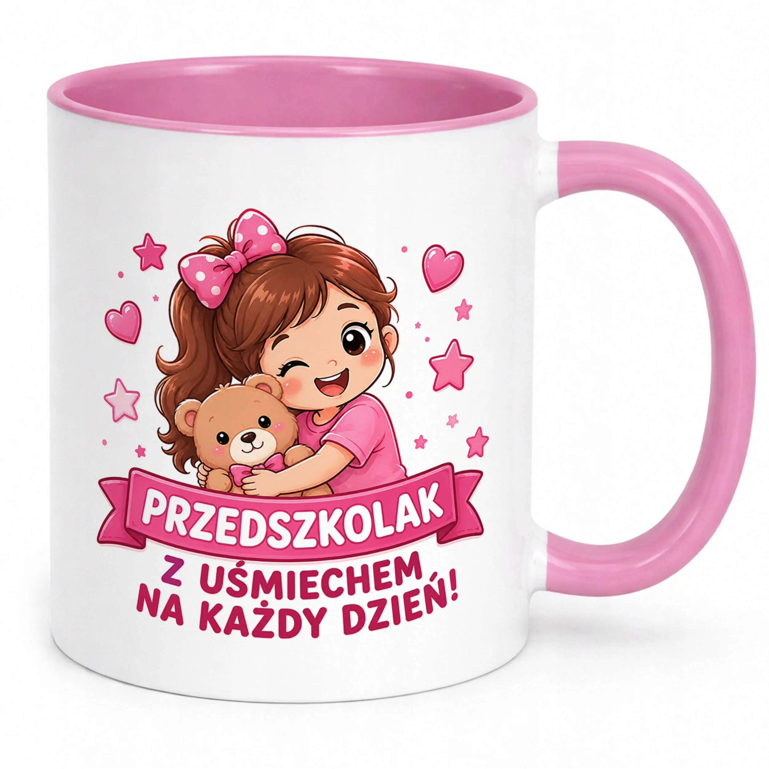 Kubek Różowy z nadrukiem Przedszkolak Szkoła Dla Dzieci Prezent