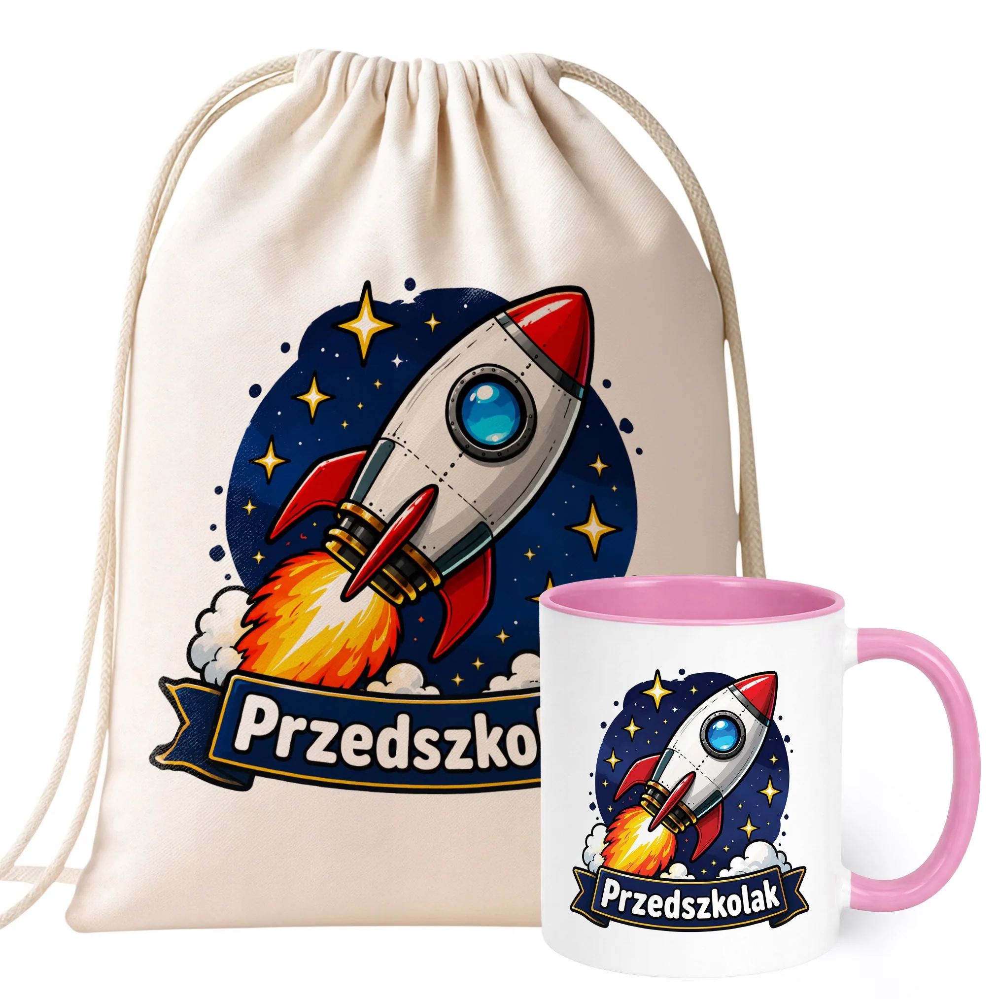 Zestaw Plecak Worek Kubek Różowy Z Nadrukiem Przedszkolak Dla Dzieci