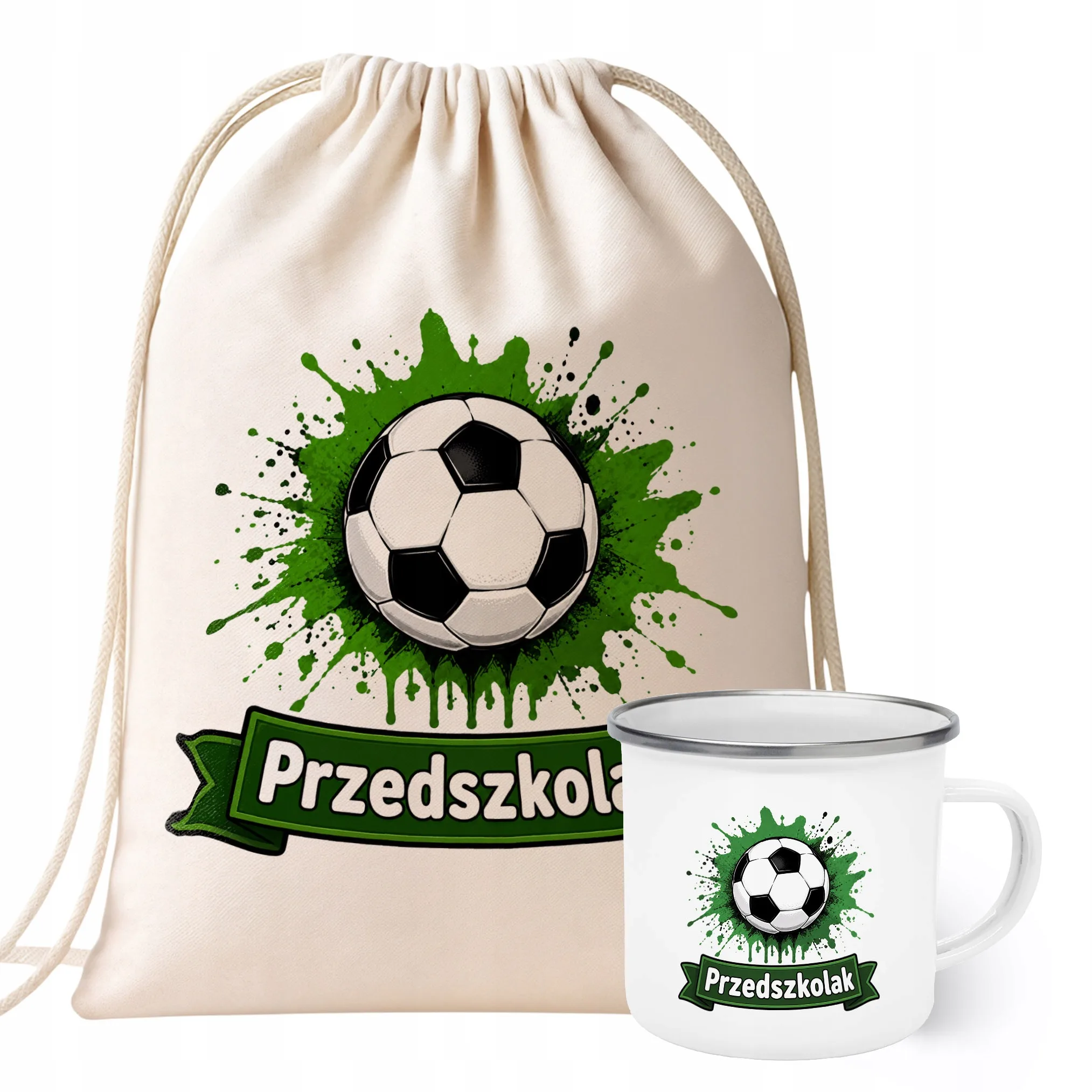 Zestaw Plecak Worek Kubek Emaliowany Z Nadrukiem Przedszkolak Szkoła