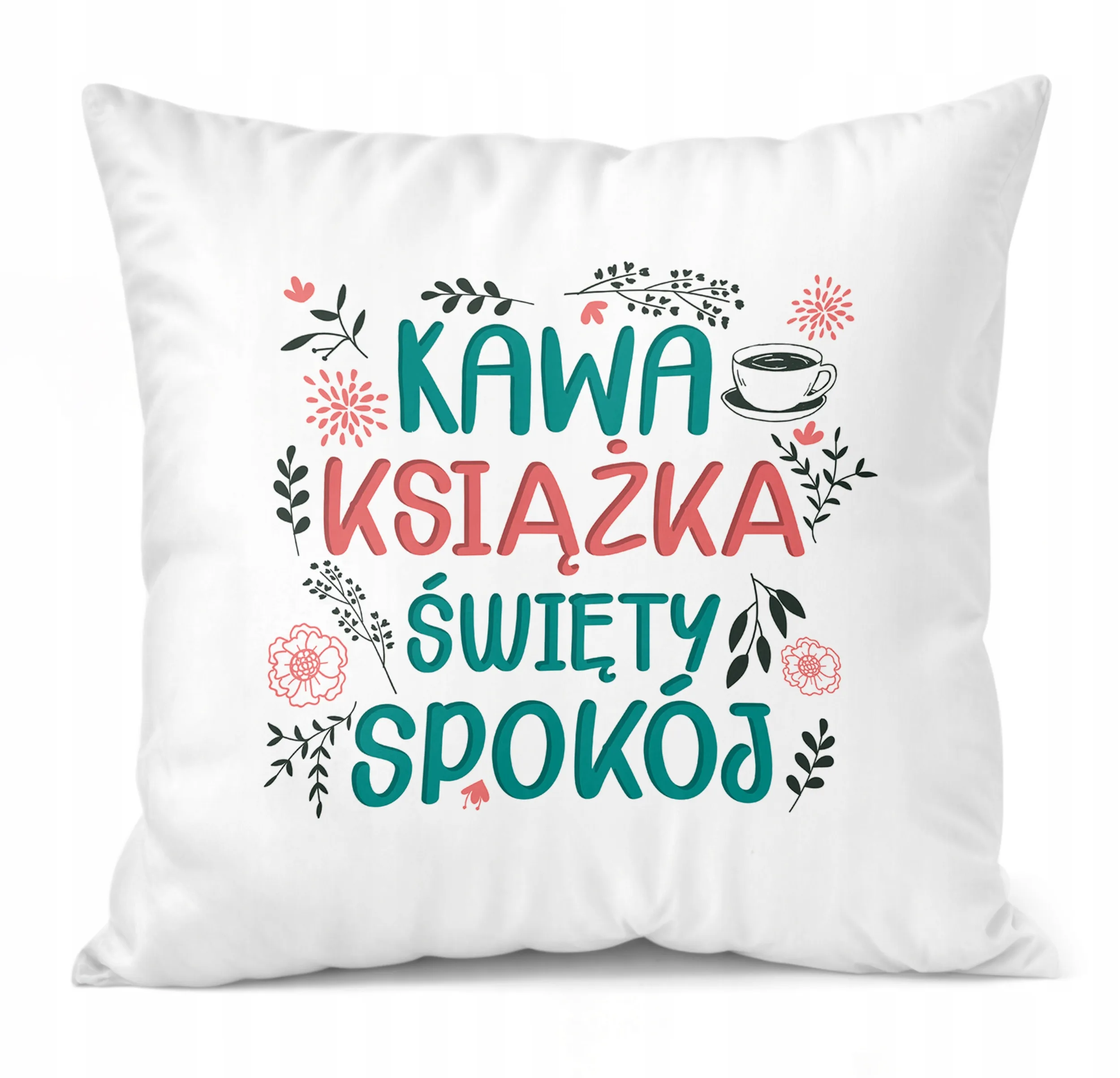 Poduszka 38x38cm Dzień Kobiet Prezent Dla Kobiety Kawa Książka Spokój