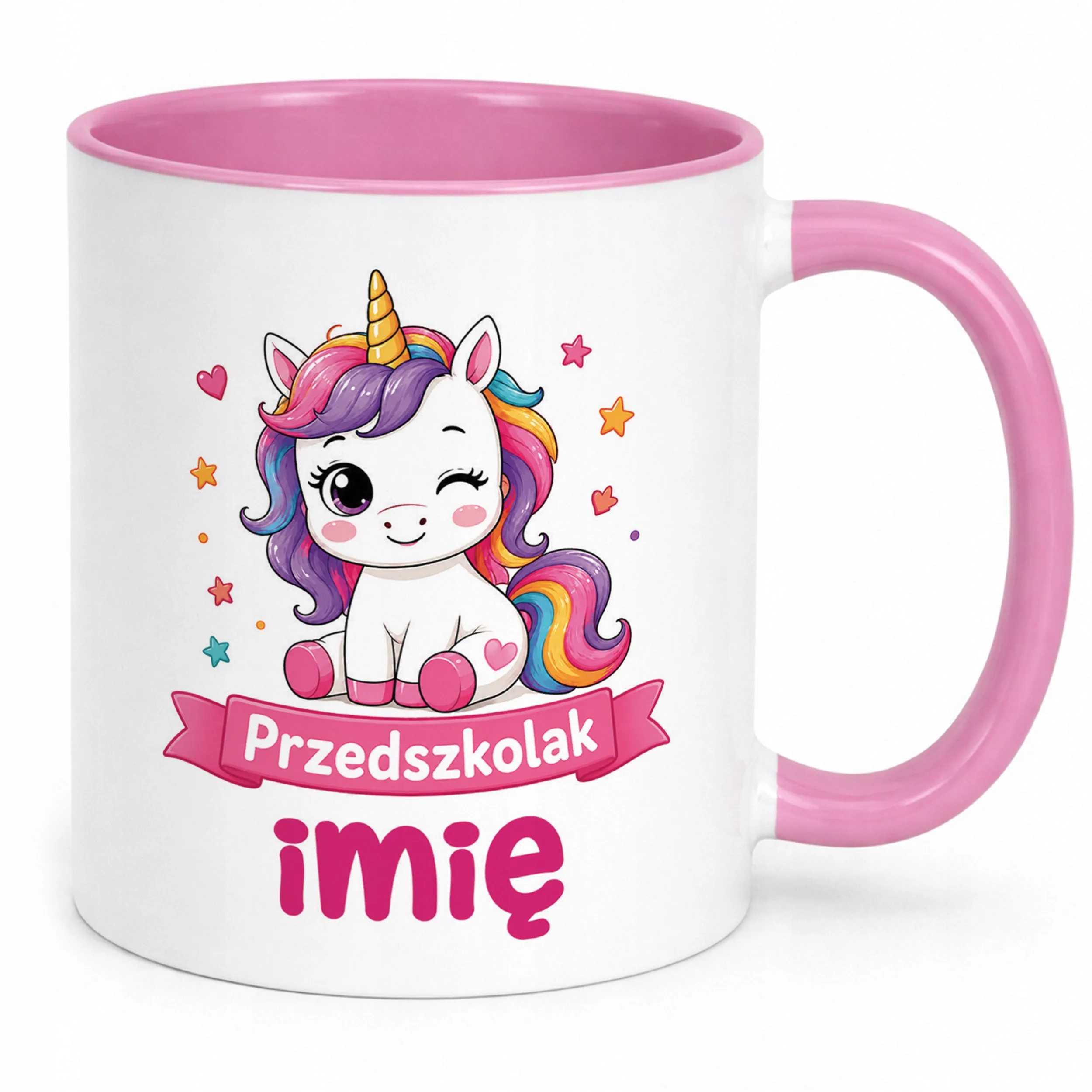 Kubek Różowy z nadrukiem personalizowany Przedszkolak Szkoła Dla Dzieci