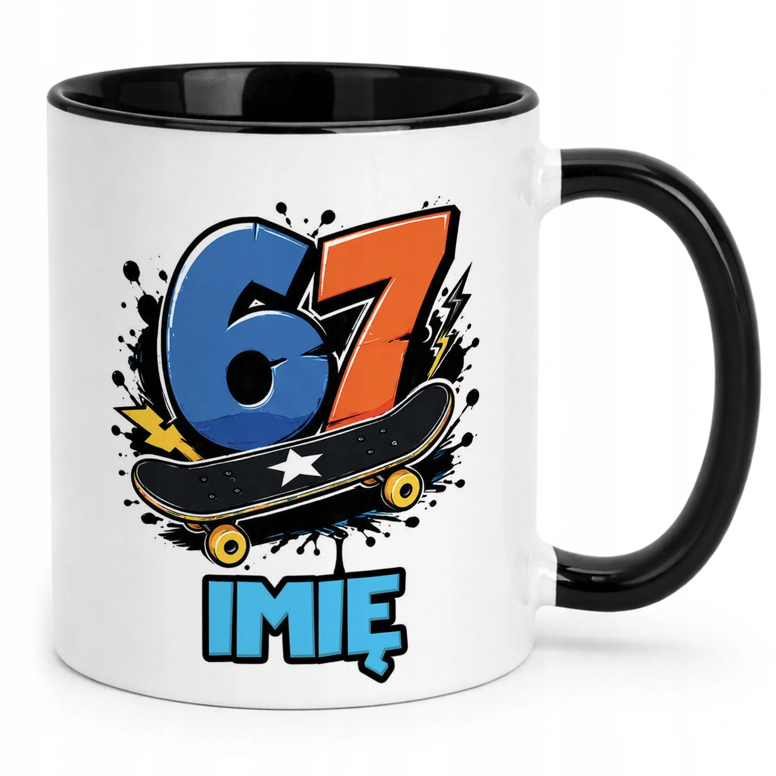 Kubek Czarny z nadrukiem personalizowany 67 SIX SEVEN Dla Dzieci Prezent
