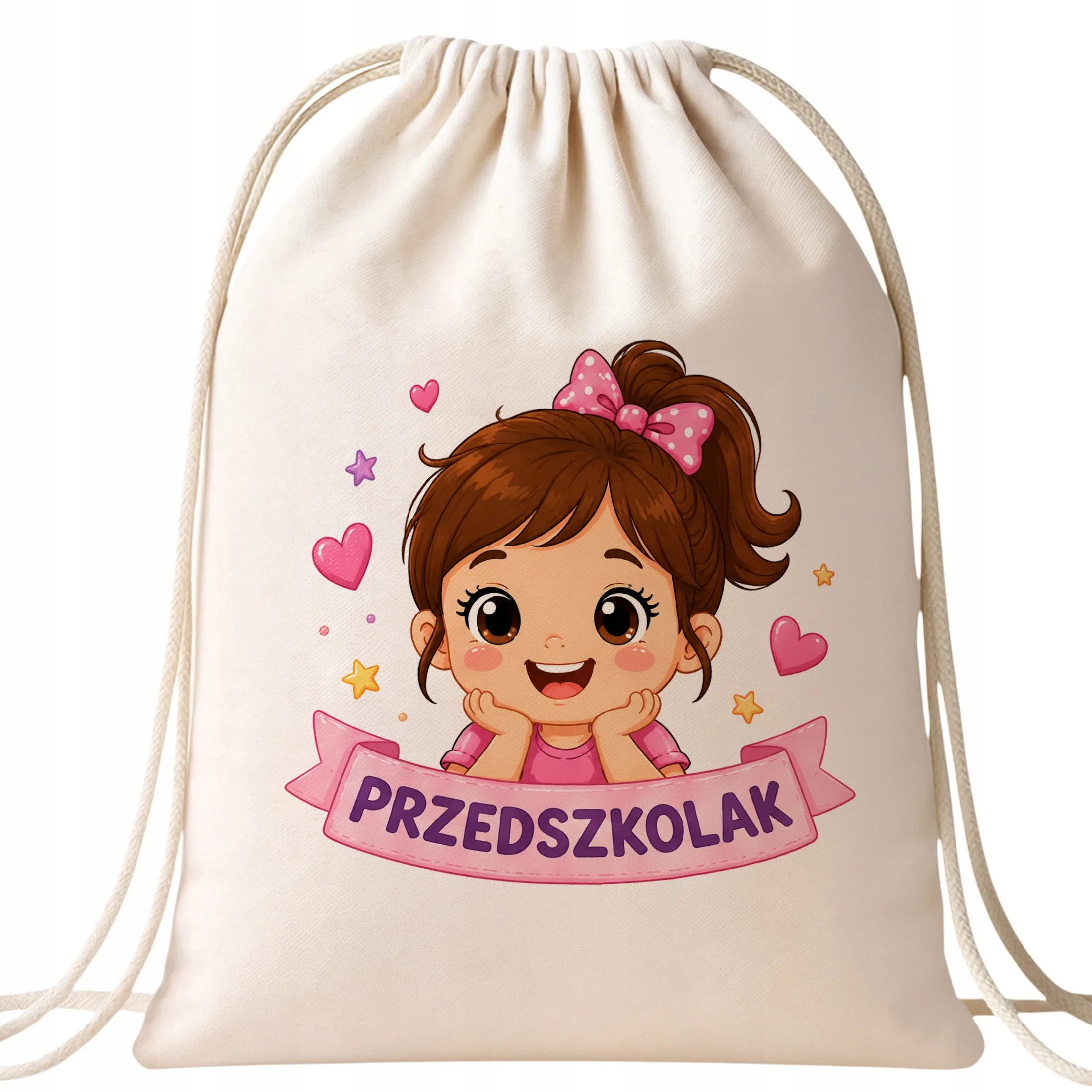 Plecak Worek Przedszkolak z Nadrukiem Bawełniany Szkolny na Buty Ecru