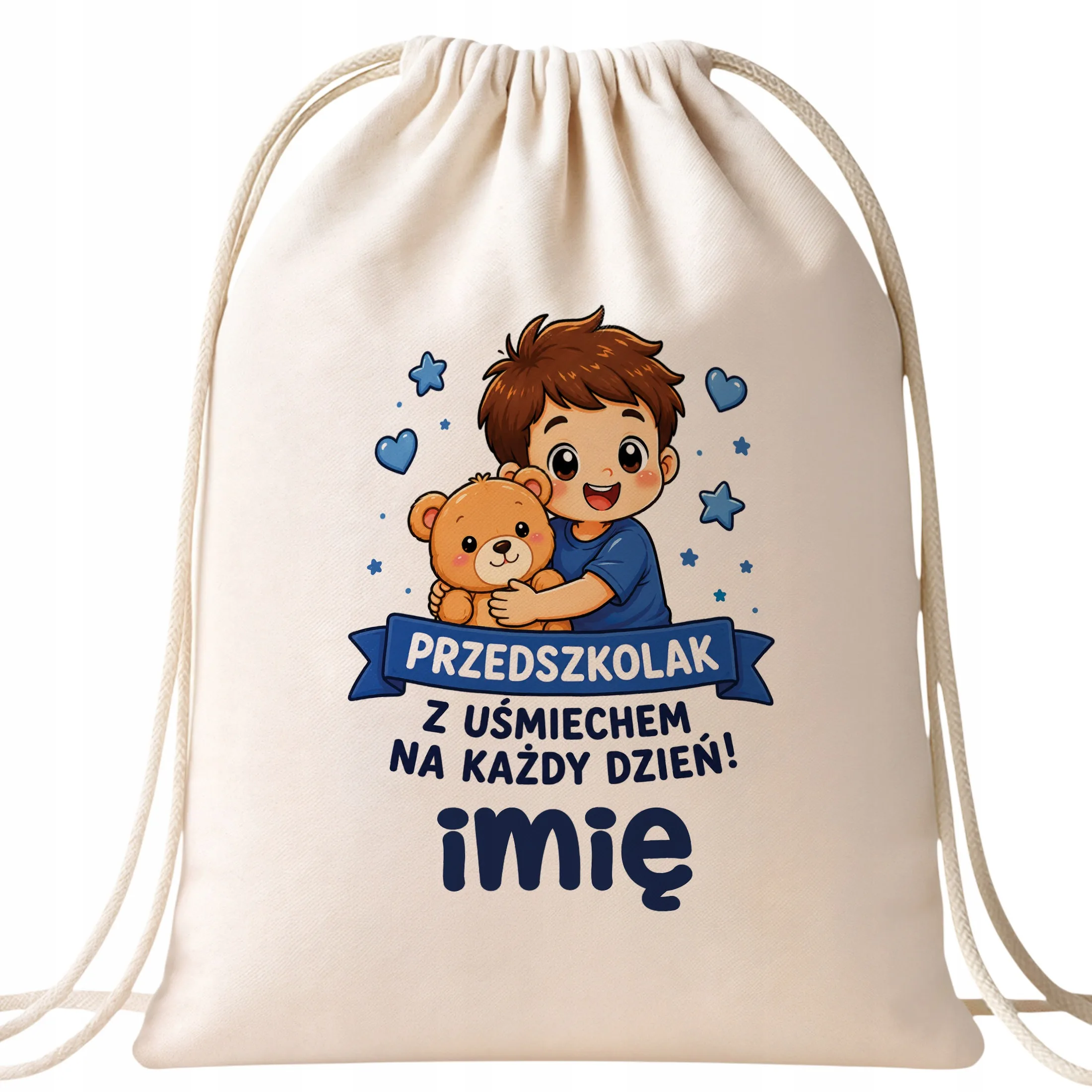 Plecak Worek Personalizowany Przedszkolak z Nadrukiem Bawełniany Szkolny