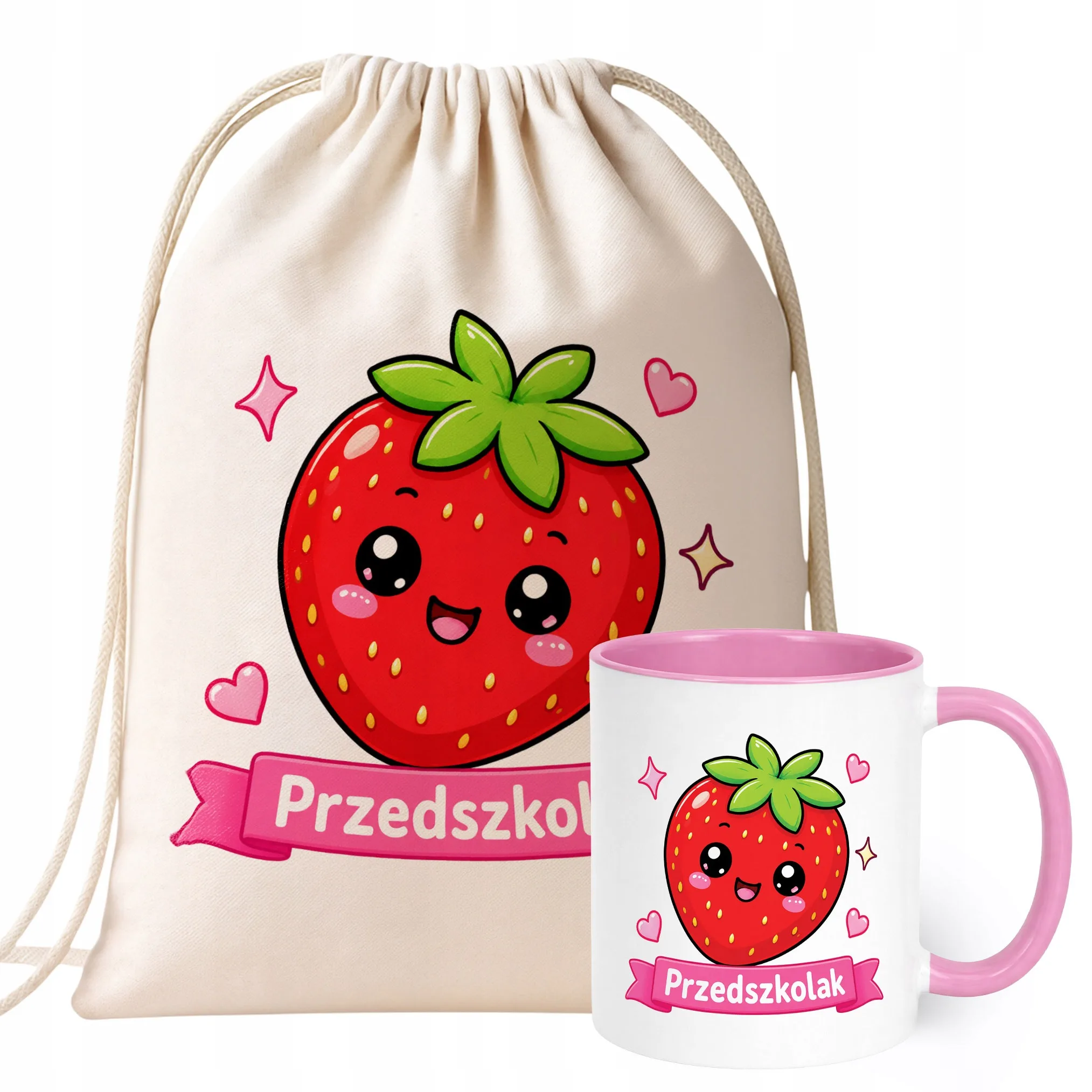 Zestaw Plecak Worek Kubek Różowy Z Nadrukiem Przedszkolak Dla Dzieci