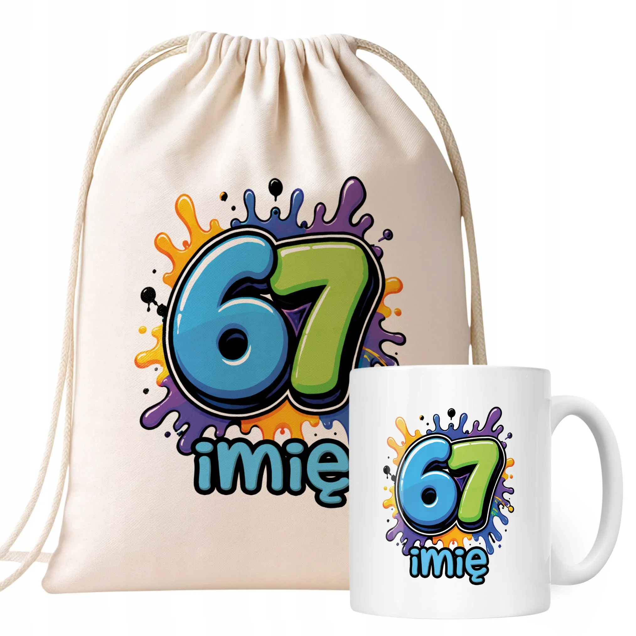 Zestaw Personalizowany Plecak Worek Kubek 67 Six Seven Prezent
