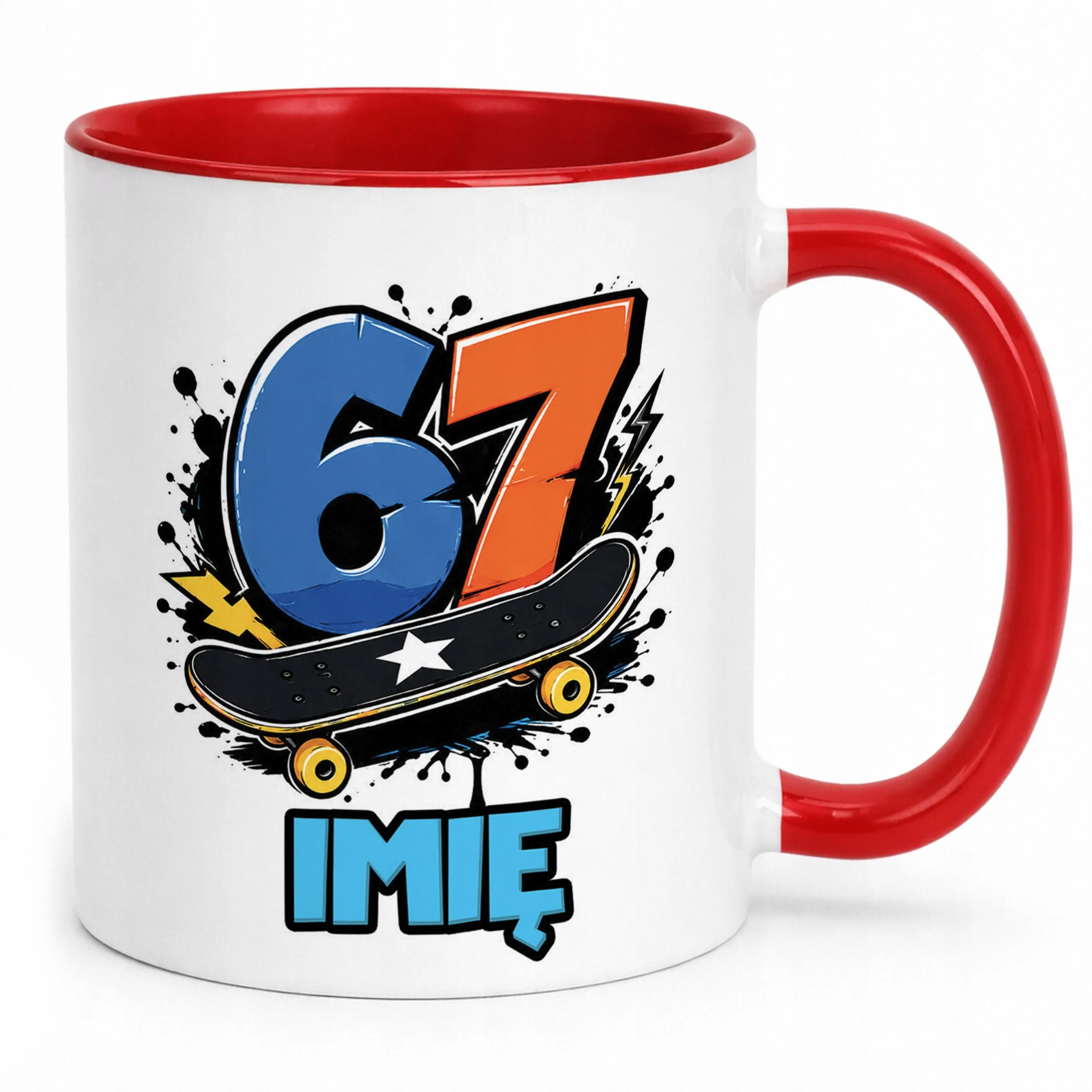 Kubek Czerwony z nadrukiem personalizowany 67 SIX SEVEN Dla Dzieci Prezent