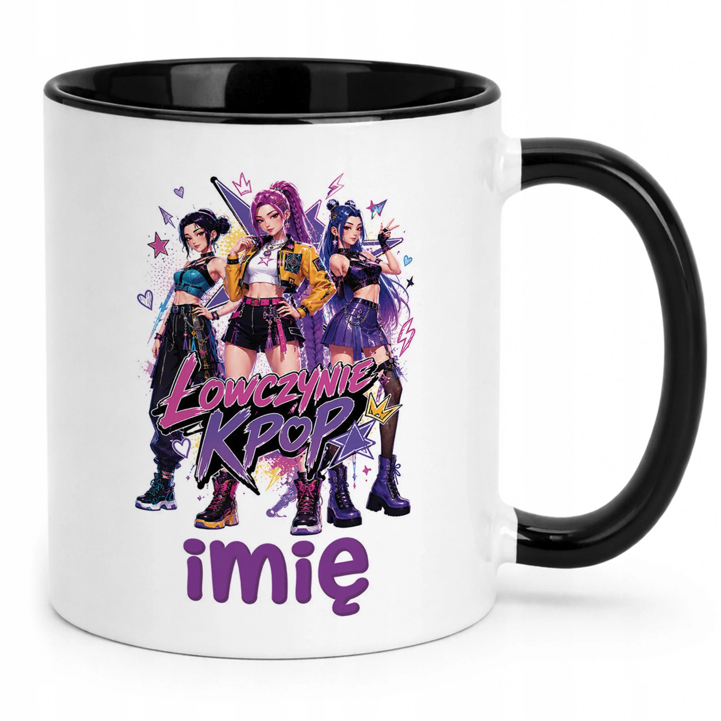 Kubek Czarny z nadrukiem personalizowany ŁOWCZYNIE KPOP Dla Dzieci Prezent