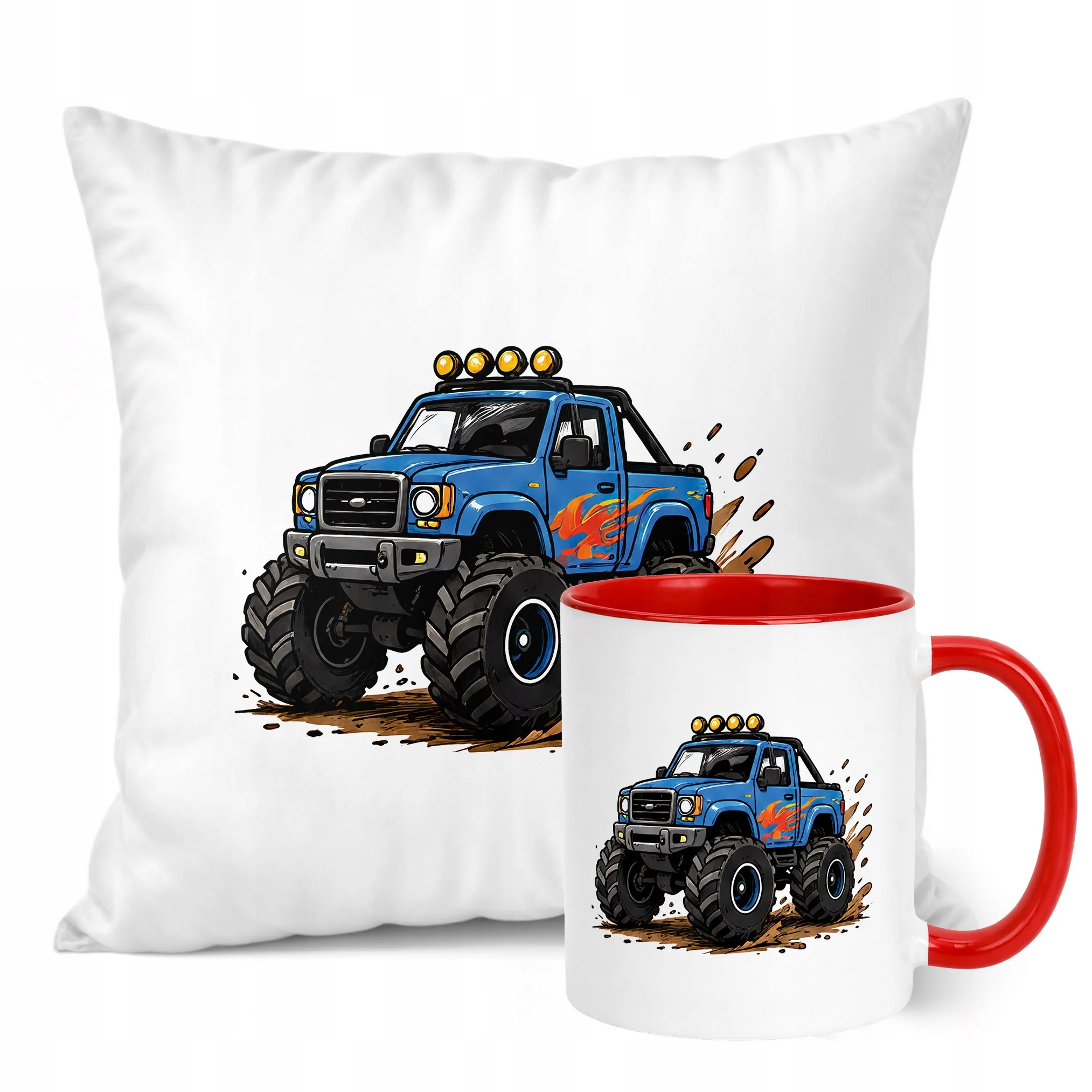 Zestaw Kubek Czerwony Poduszka Z Nadrukiem Monster Truck Prezent
