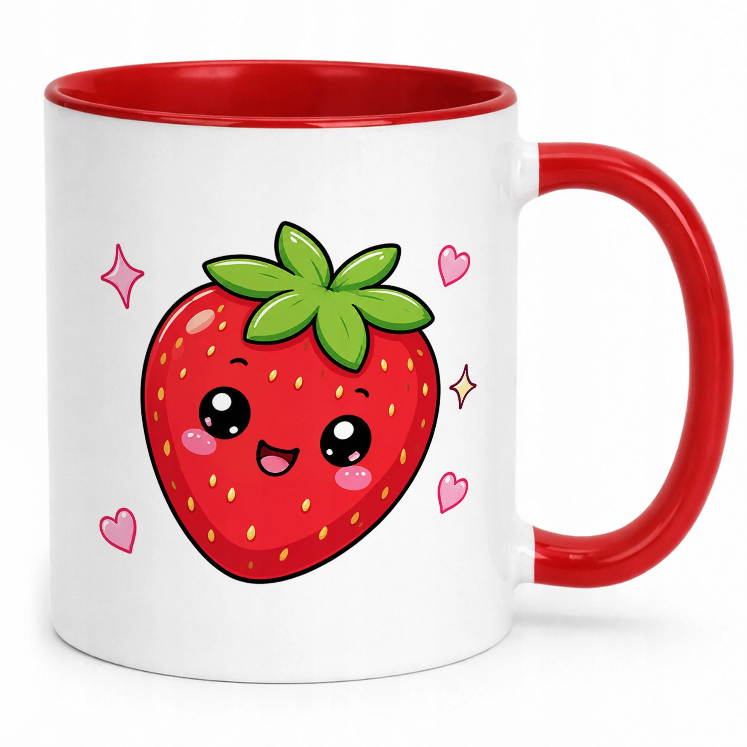 Kubek Czerwony z nadrukiem Kawaii Truskawka Dla Dzieci Prezent Upominek