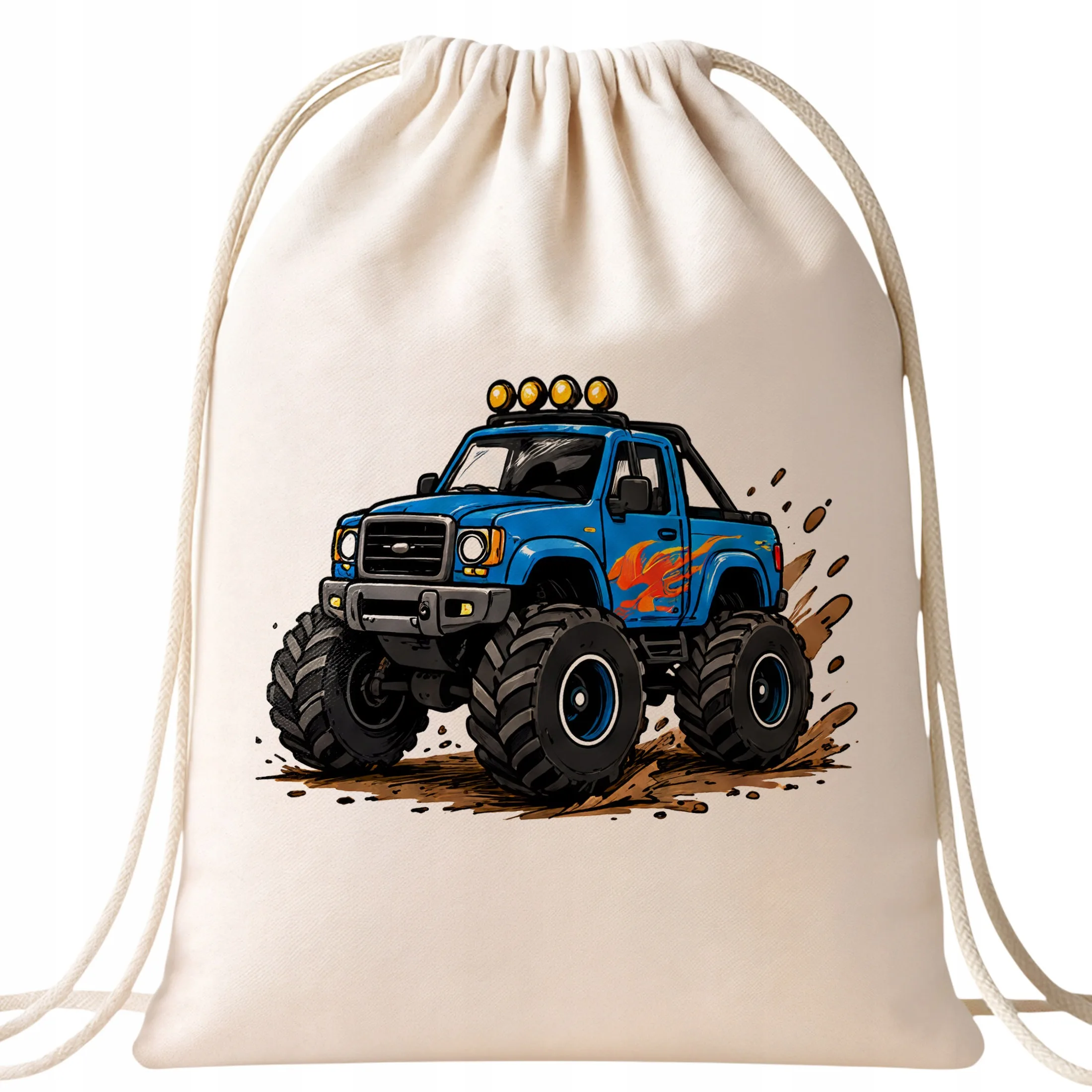 Plecak Worek Monster truck z Nadrukiem Bawełniany Szkolny na Buty Ecru