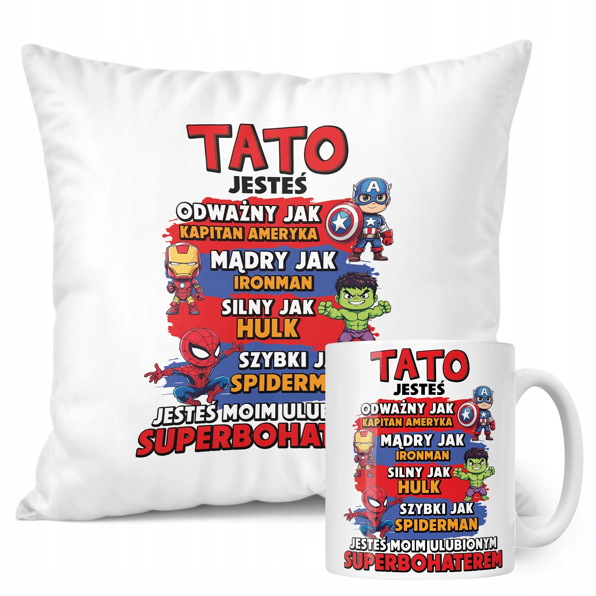 Zestaw Kubek + Poduszka Dzień Ojca Dla Taty Tata Bohater Prezent