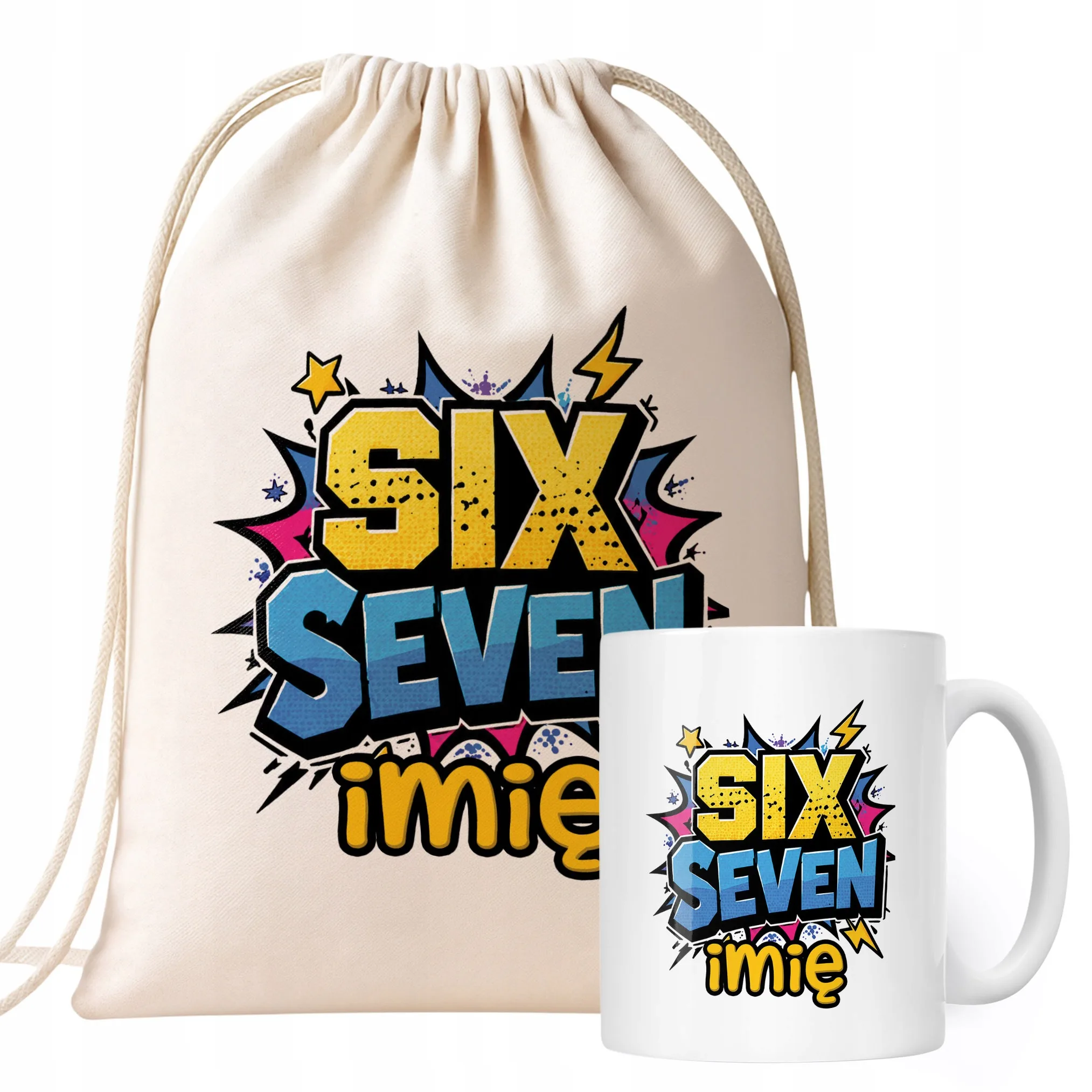 Zestaw Personalizowany Plecak Worek Kubek 67 Six Seven Prezent