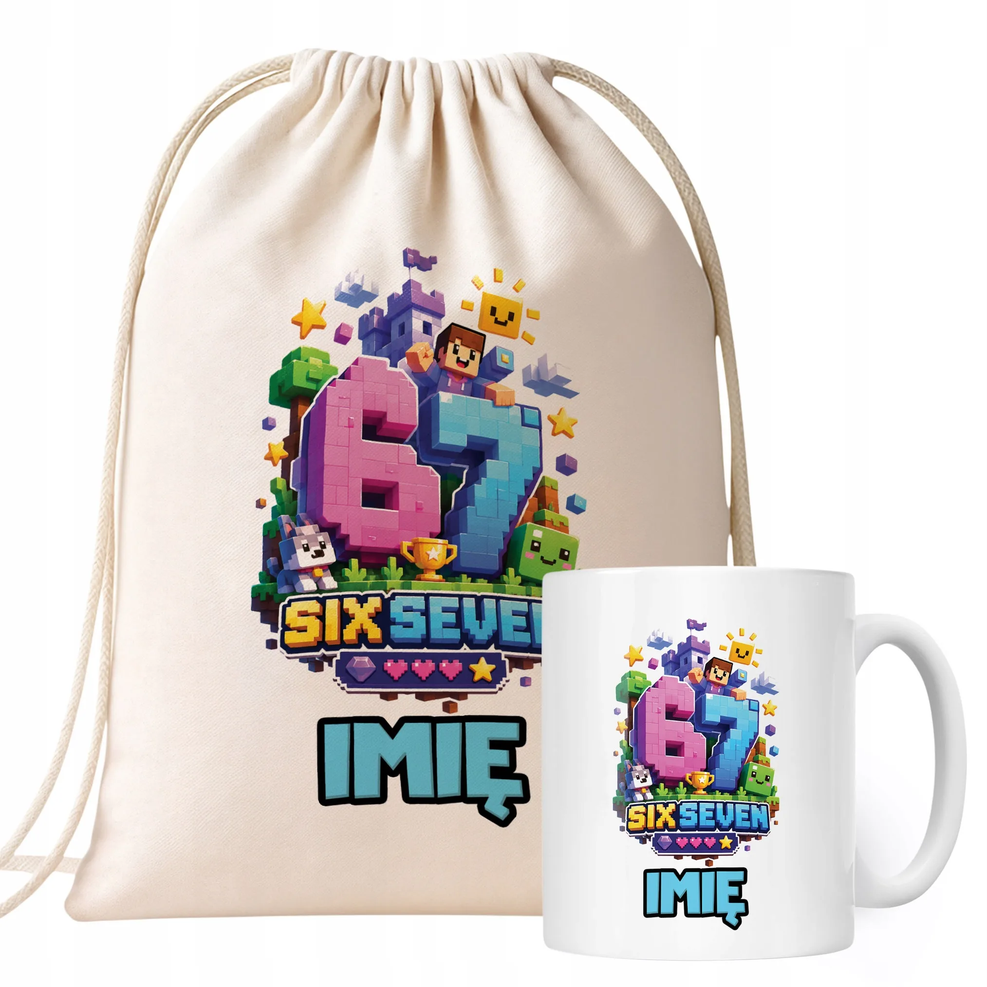 Zestaw Personalizowany Plecak Worek Kubek 67 Six Seven Prezent