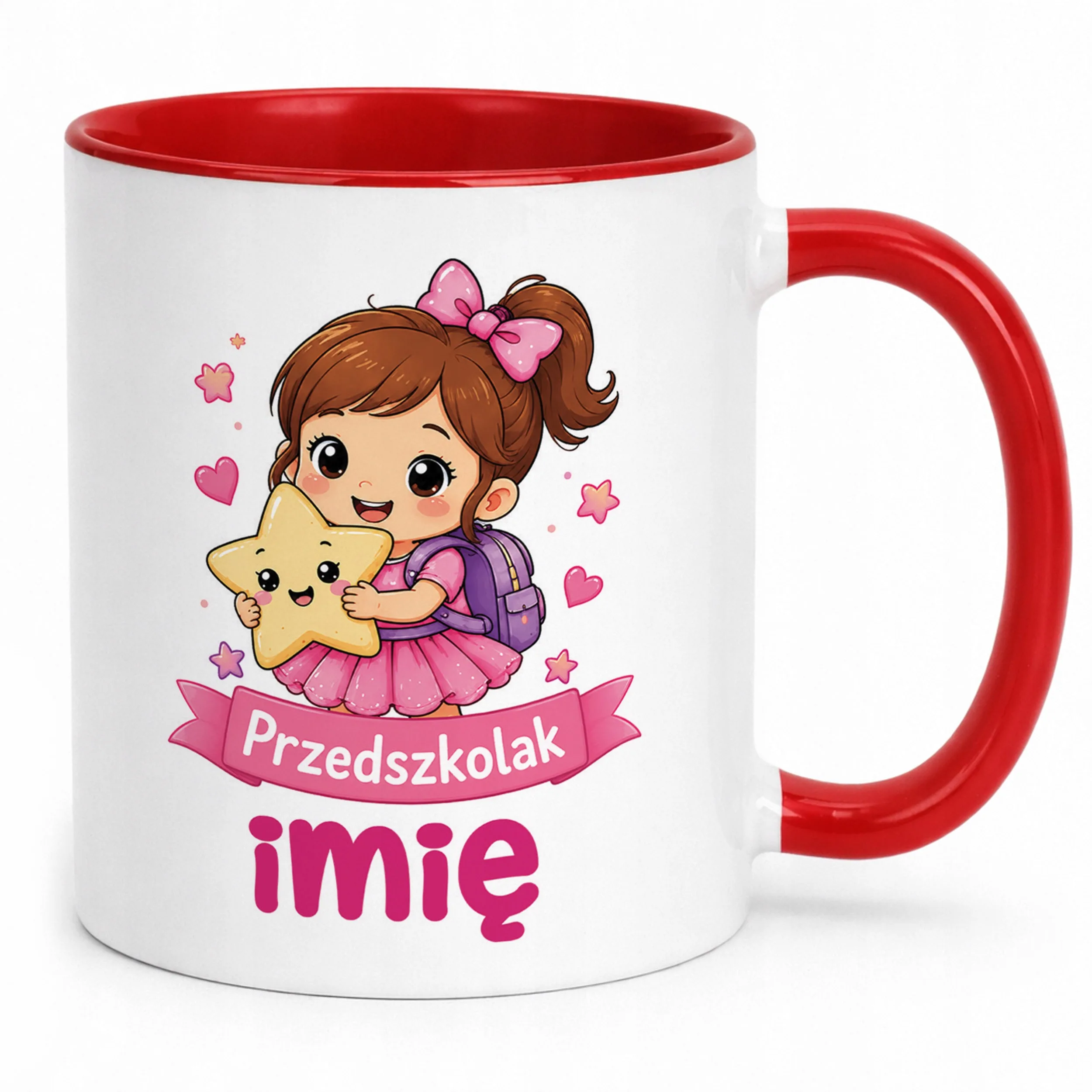 Kubek Czerwony z nadrukiem personalizowany Przedszkolak Szkoła Dla Dzieci