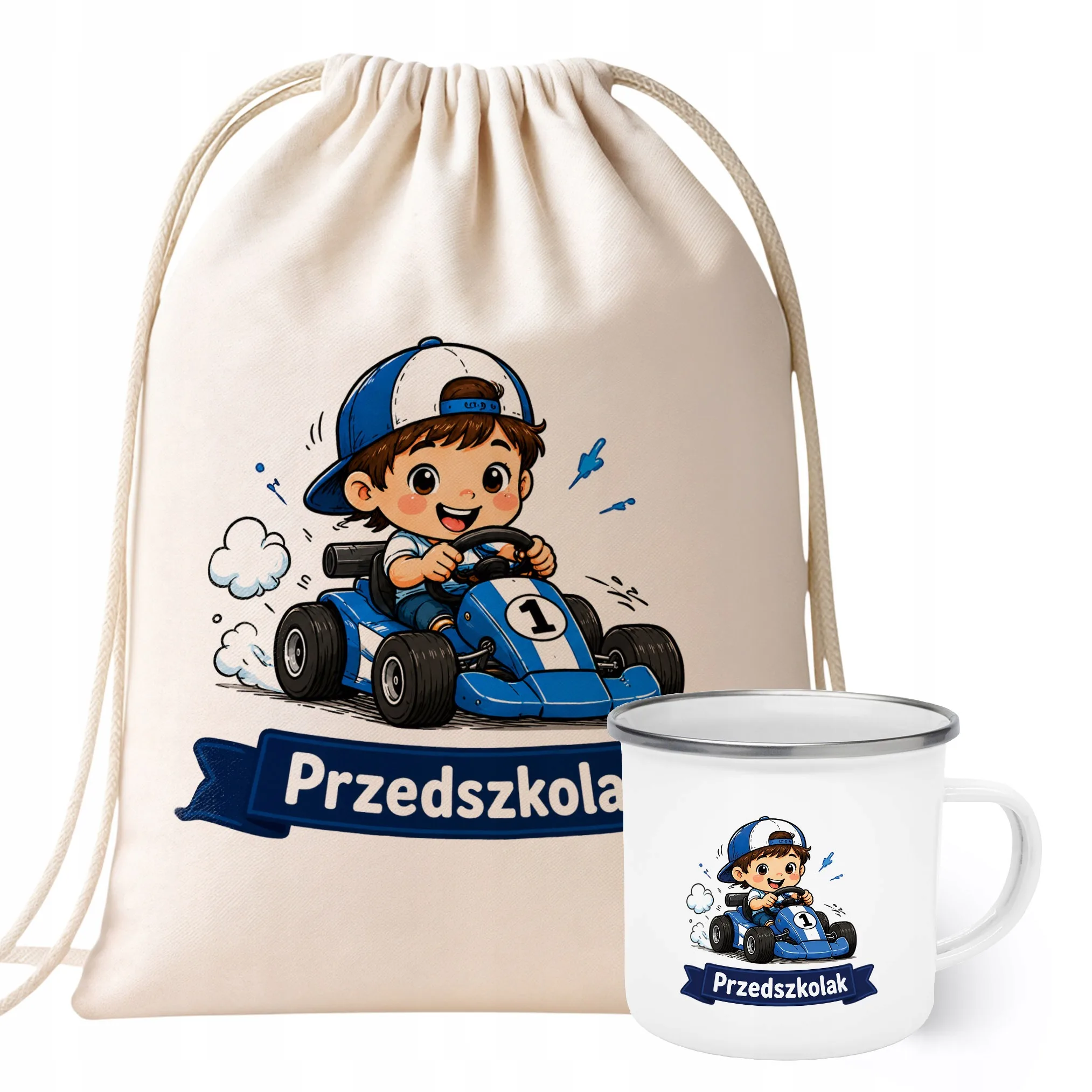 Zestaw Plecak Worek Kubek Emaliowany Z Nadrukiem Przedszkolak Szkoła
