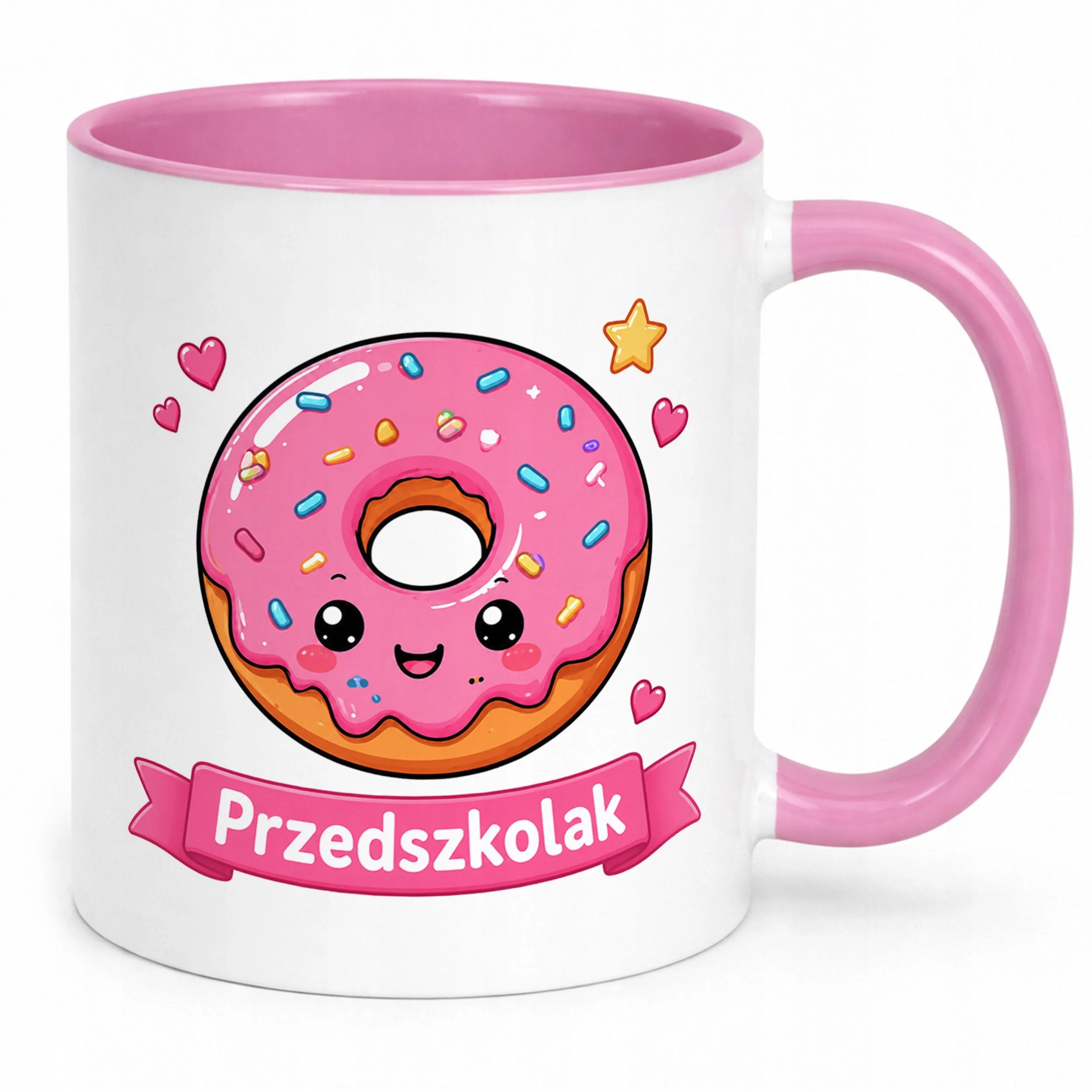 Kubek Różowy z nadrukiem Przedszkolak Szkoła Dla Dzieci Prezent