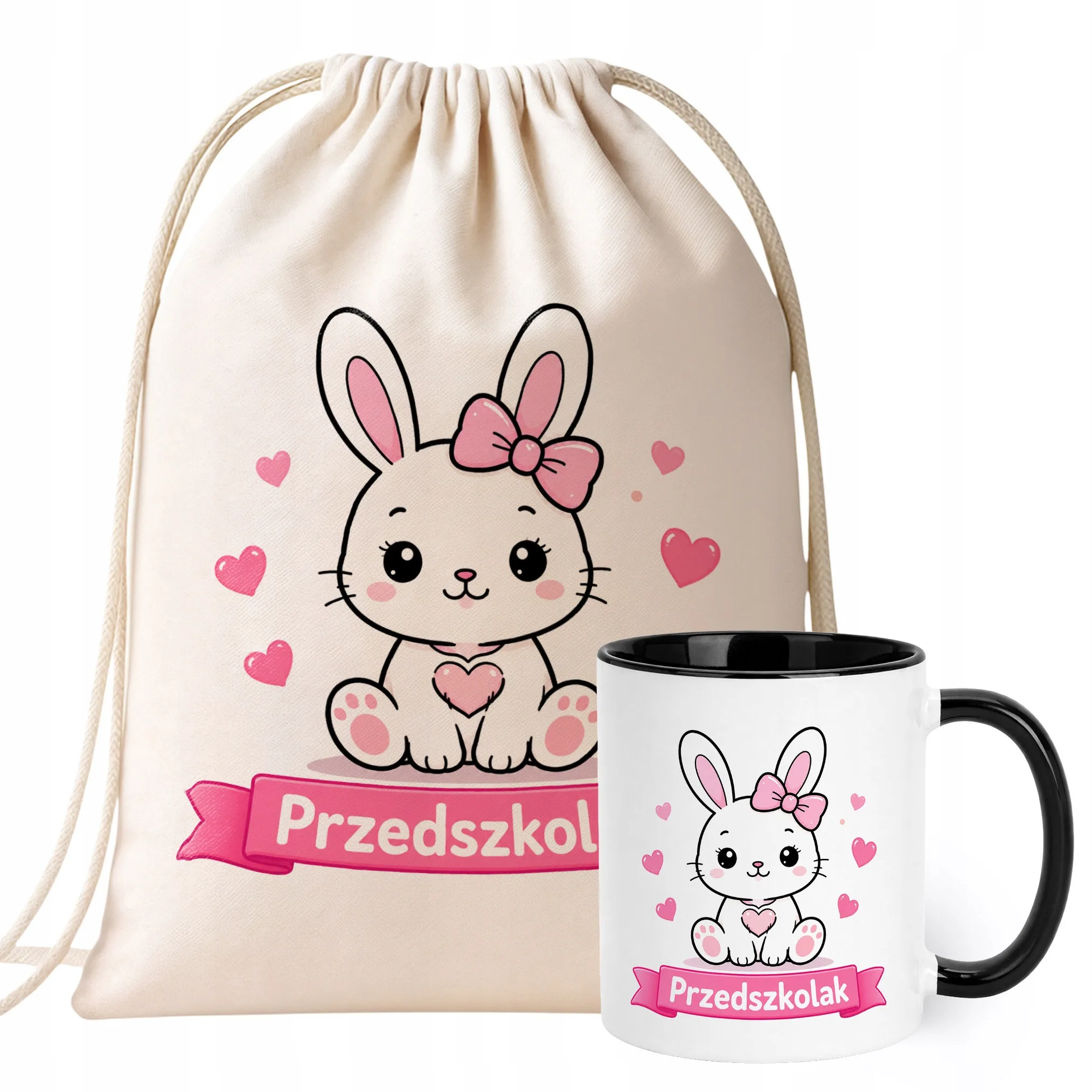 Zestaw Plecak Worek Kubek Czarny Z Nadrukiem Przedszkolak Dla Dzieci