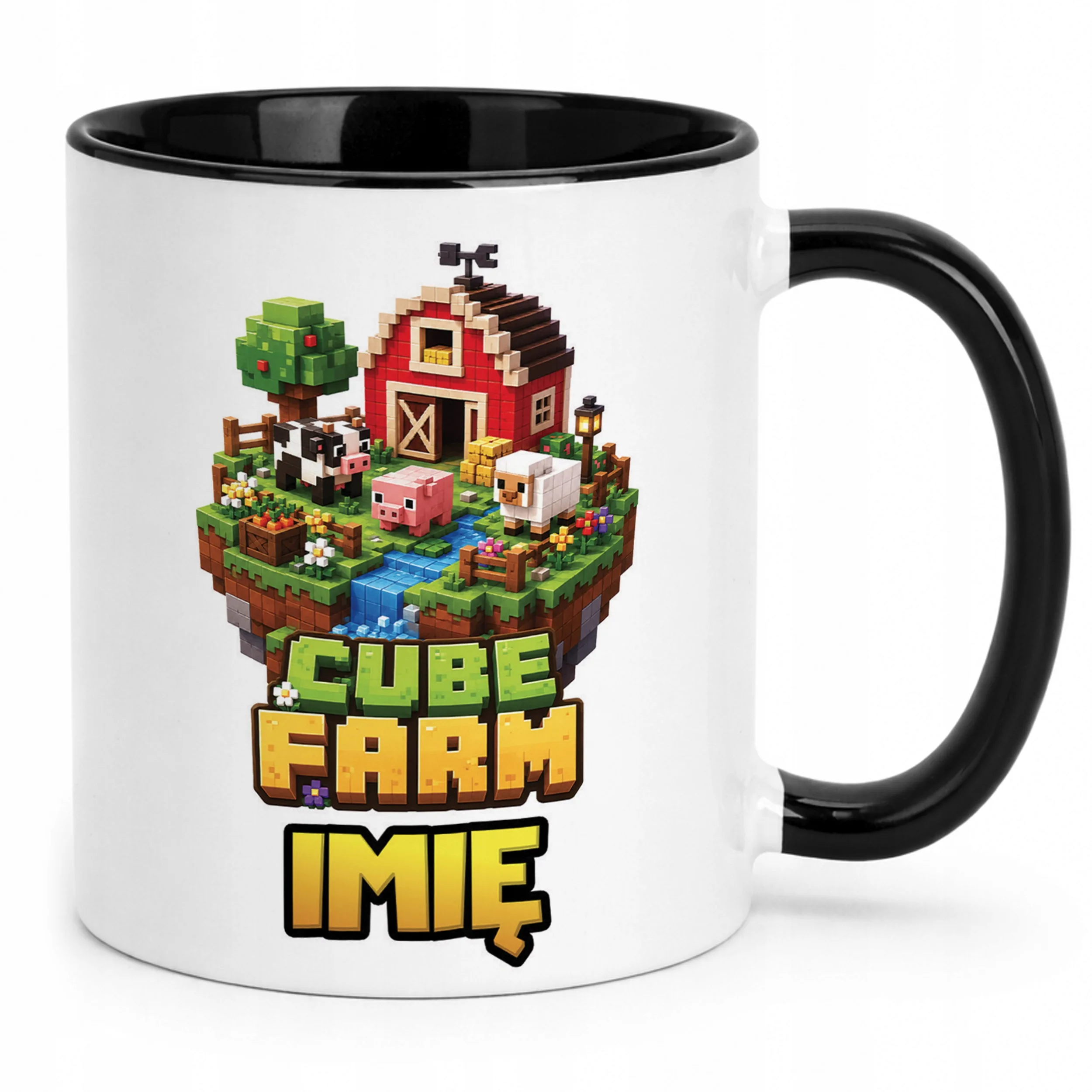 Kubek Czarny z nadrukiem personalizowany CUBE FARM Dla Dzieci Prezent