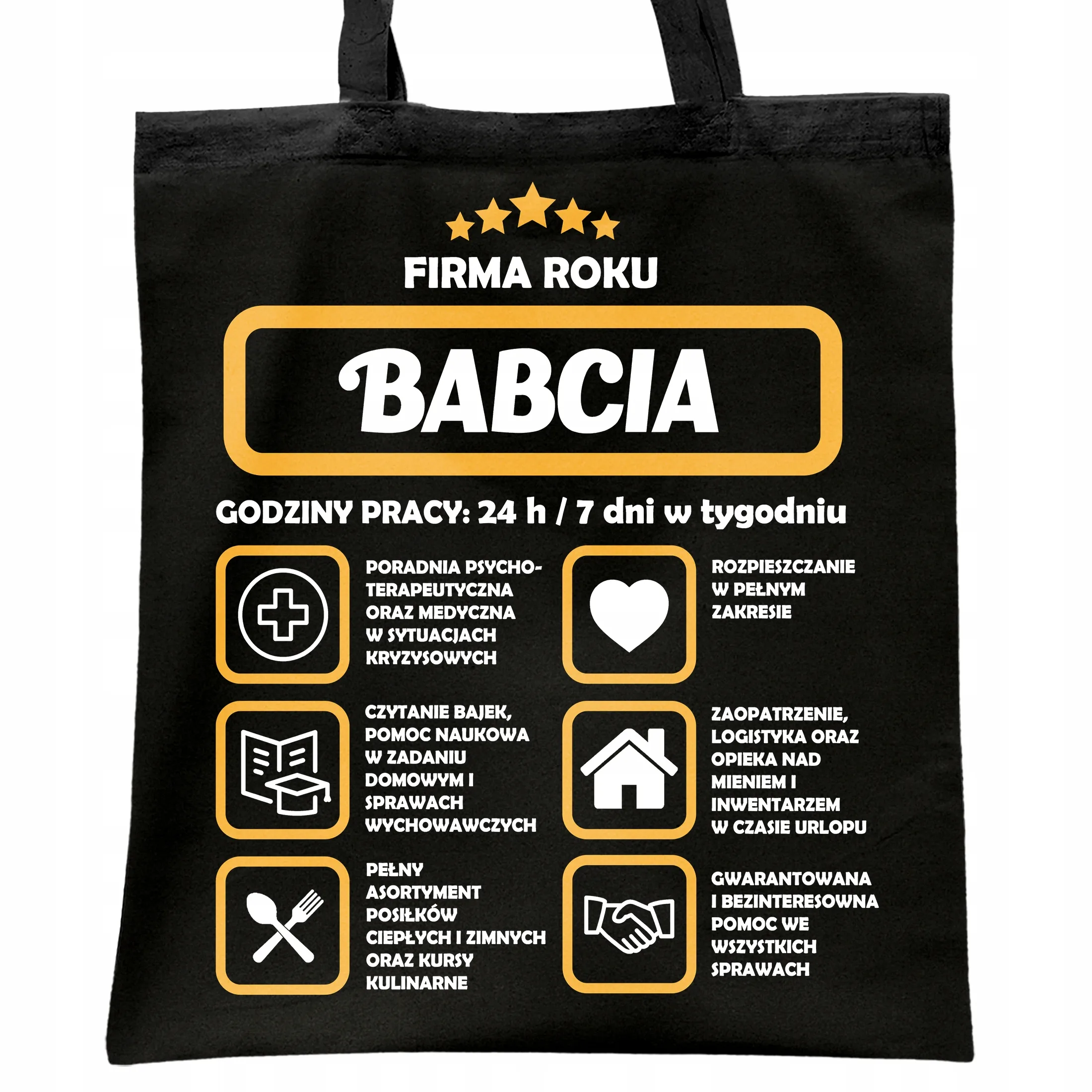 Torba bawełniana czarna Dzień Babci Prezent Upominek
