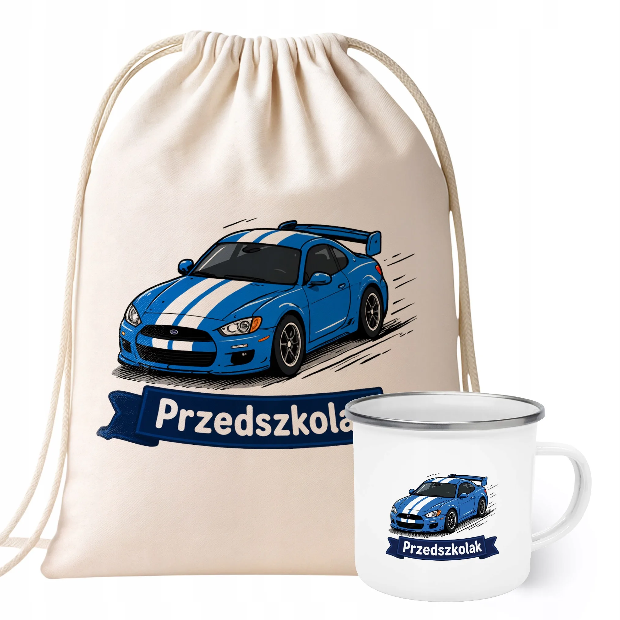 Zestaw Plecak Worek Kubek Emaliowany Z Nadrukiem Przedszkolak Szkoła