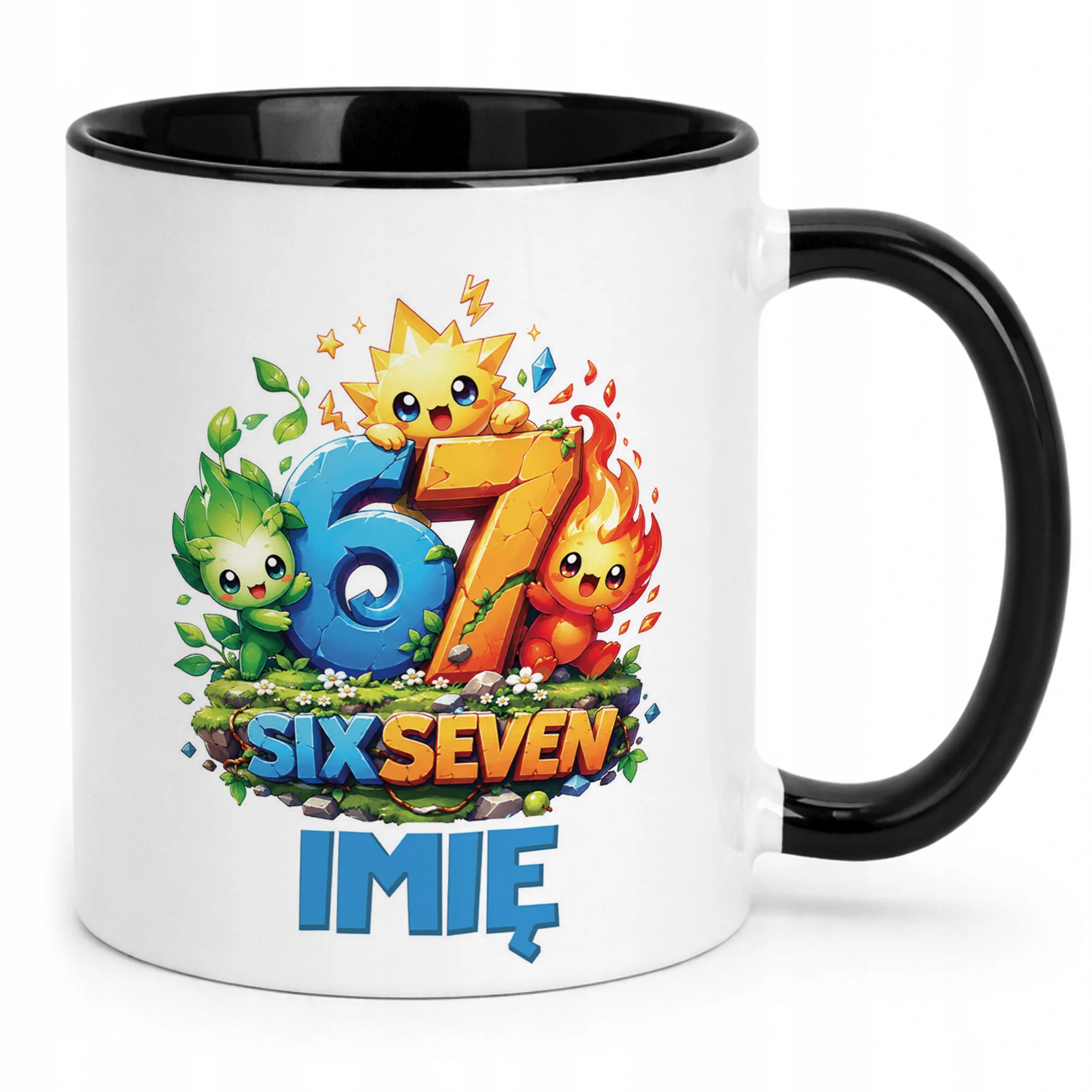 Kubek Czarny z nadrukiem personalizowany SIX SEVEN Dla Dzieci Prezent