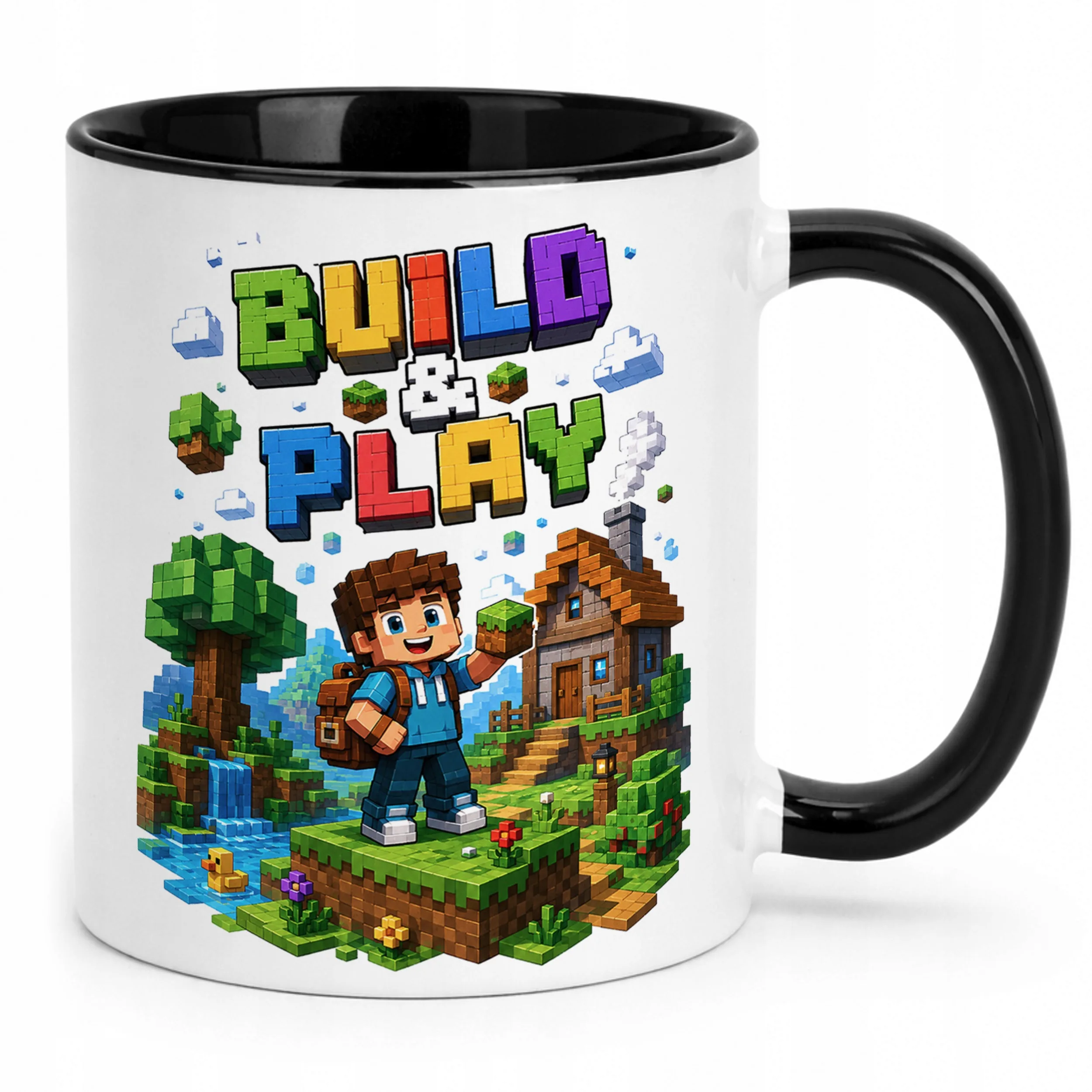 Kubek Czarny z nadrukiem Gra Pixel Dla Dzieci Prezent Upominek
