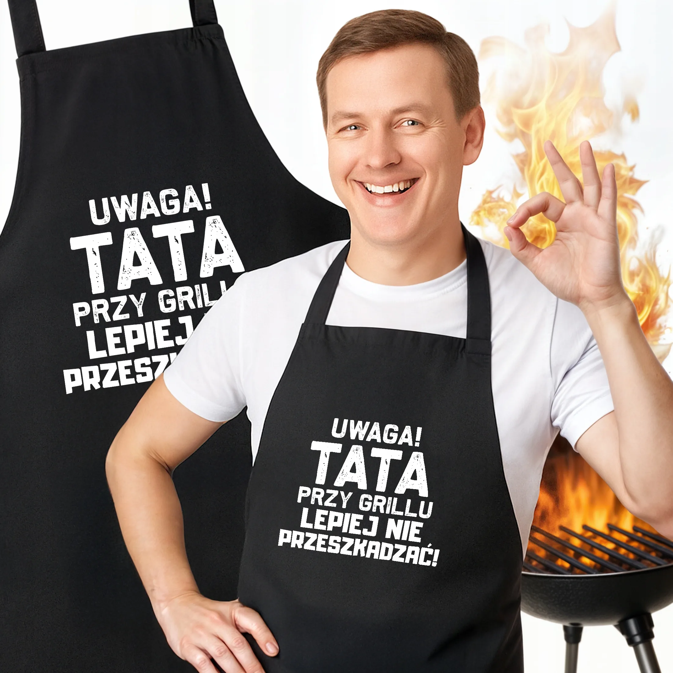 Bawełniany Czarny Fartuch Kuchenny Dzień Ojca Uwaga Tata Przy Grillu