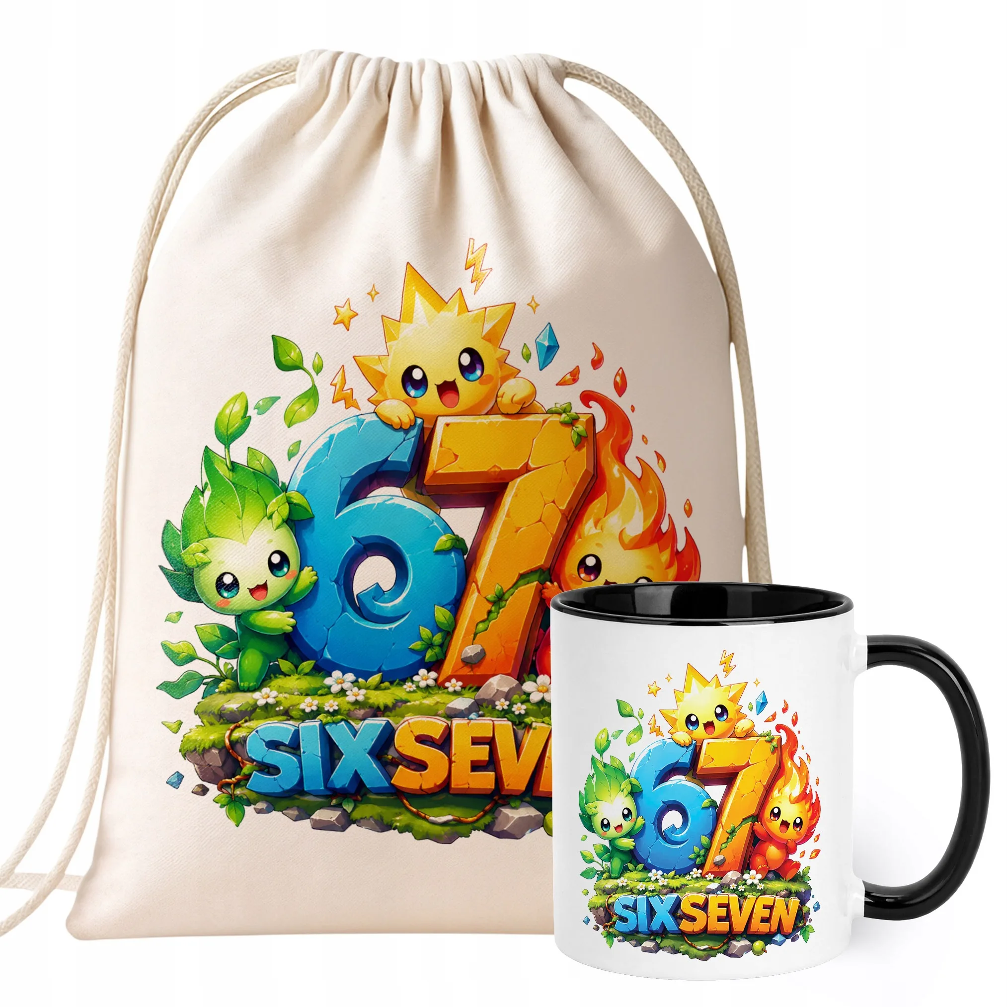 Zestaw Plecak Worek Kubek Czarny Z Nadrukiem SIX SEVEN 67 Dla Dzieci