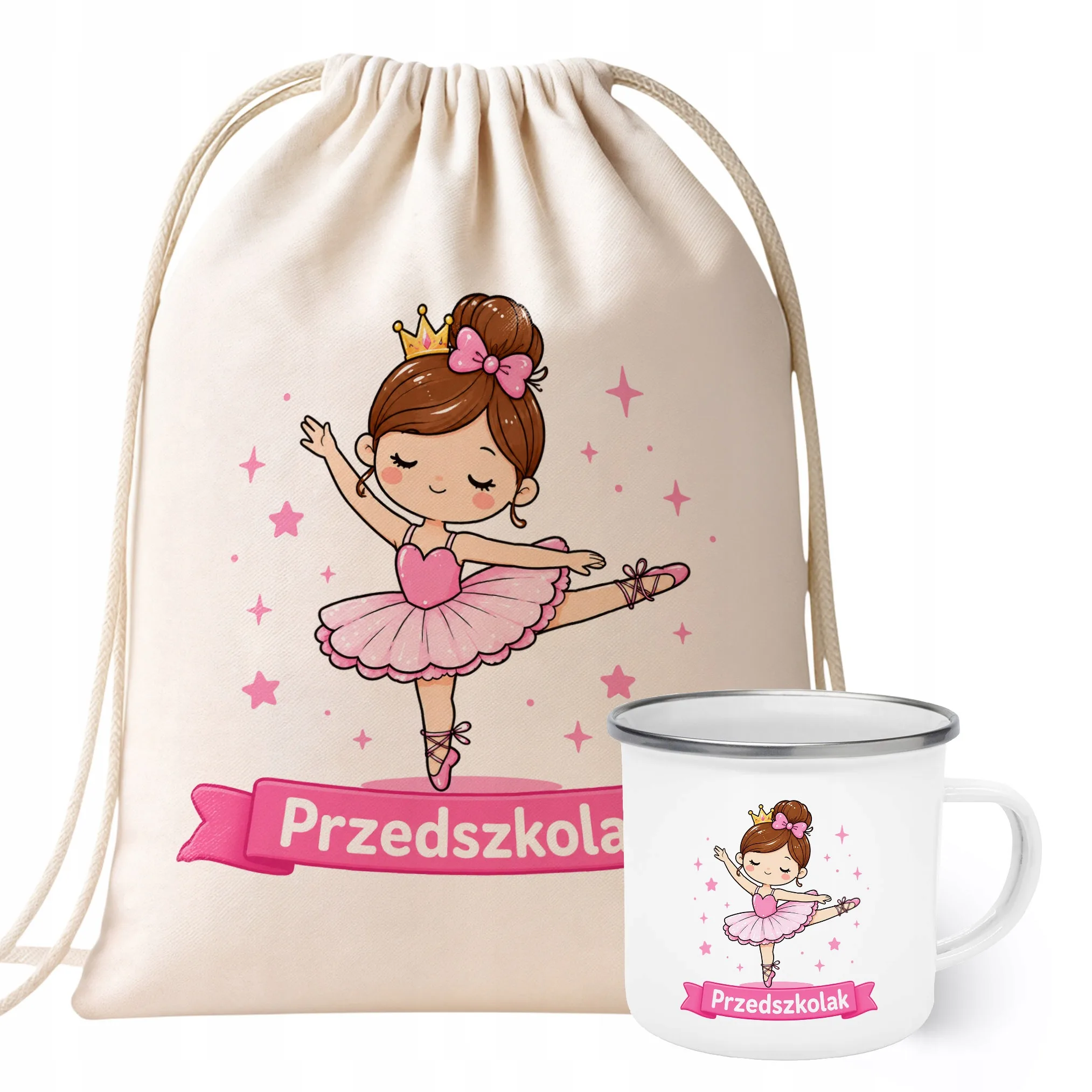 Zestaw Plecak Worek Kubek Emaliowany Z Nadrukiem Przedszkolak Szkoła
