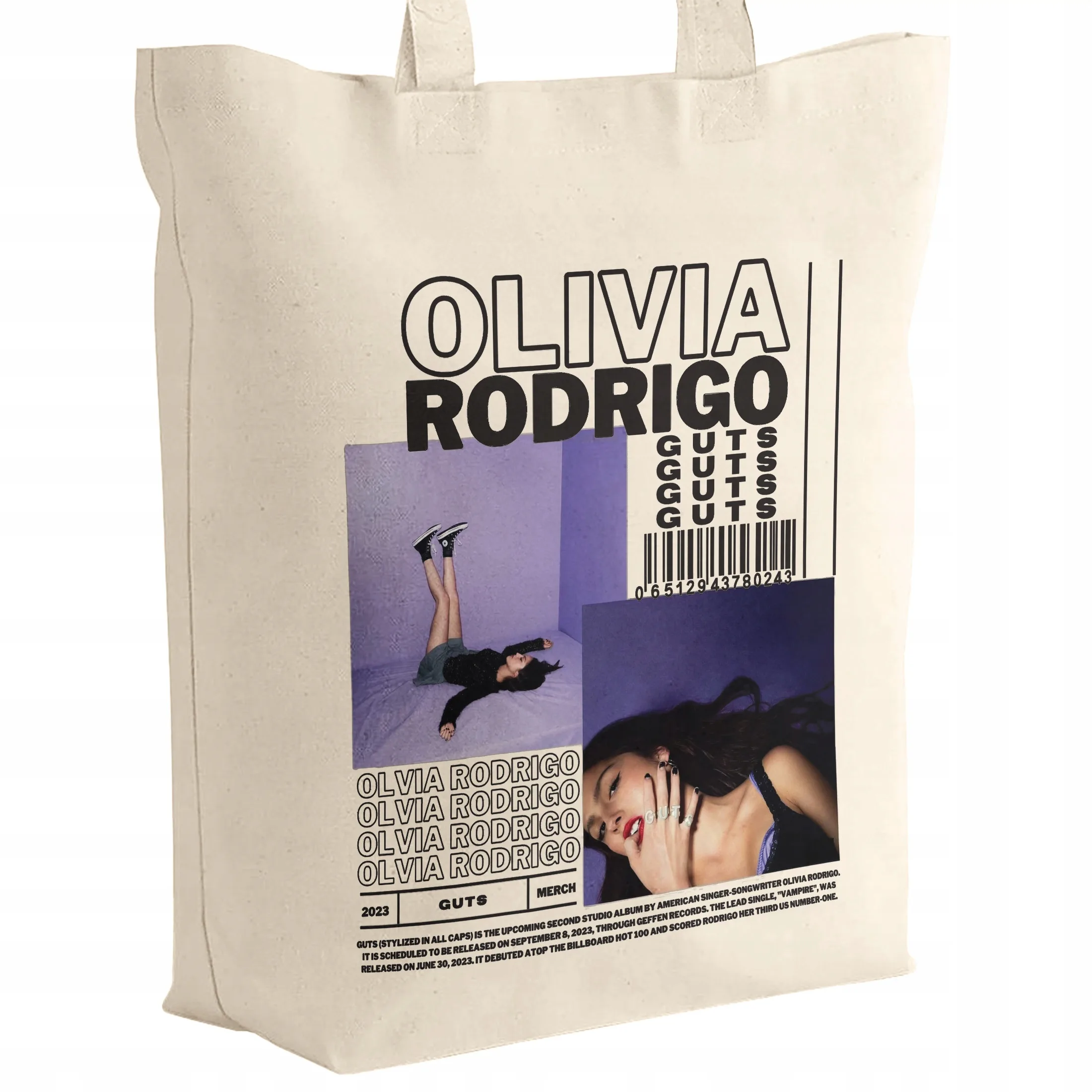 Torba bawełniana na zakupy z dnem 42x30x10 Olivia Rodrigo GUTS